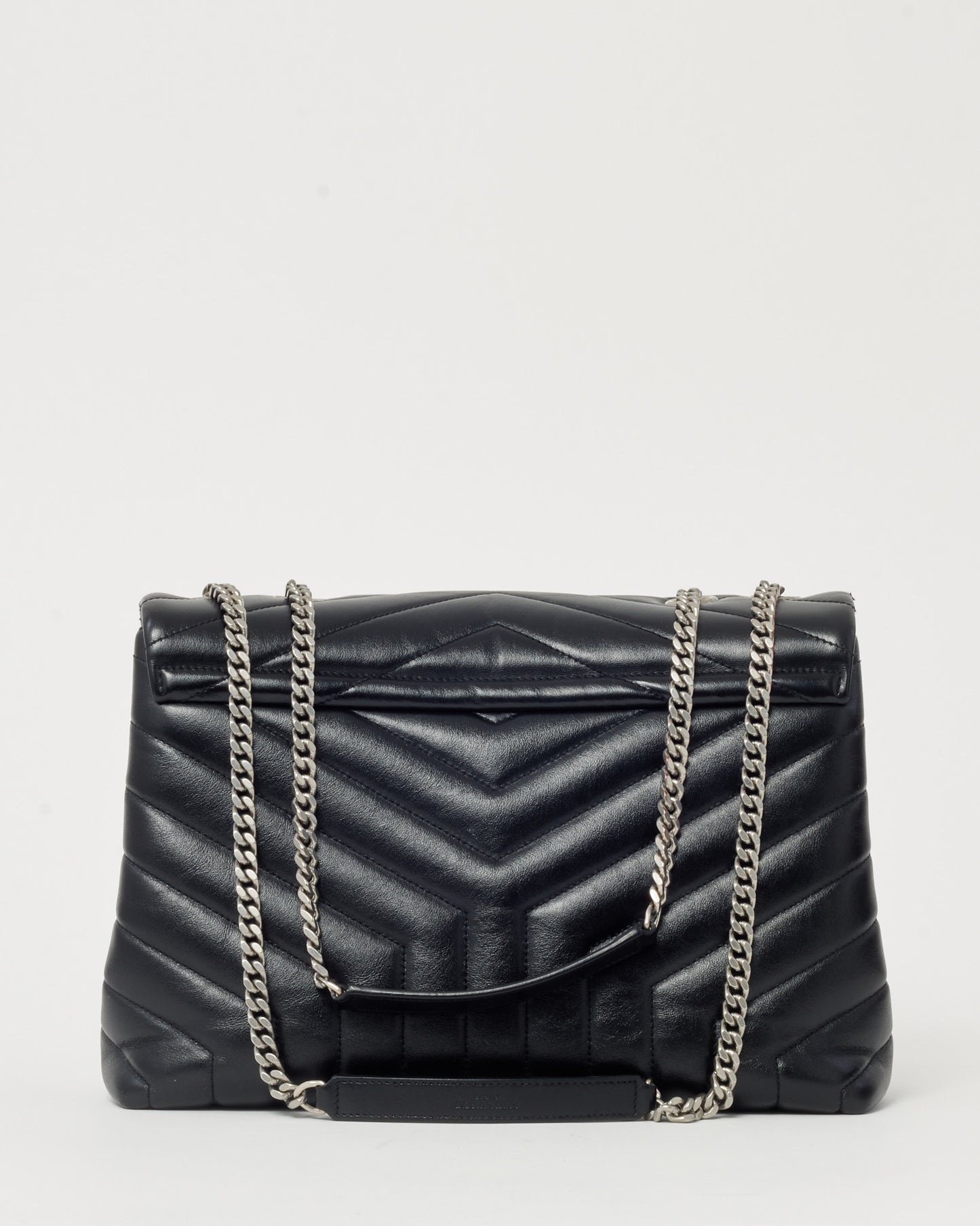 Saint Laurent Black Chevron Leather Medium Loulou Shoulder Bag SHW