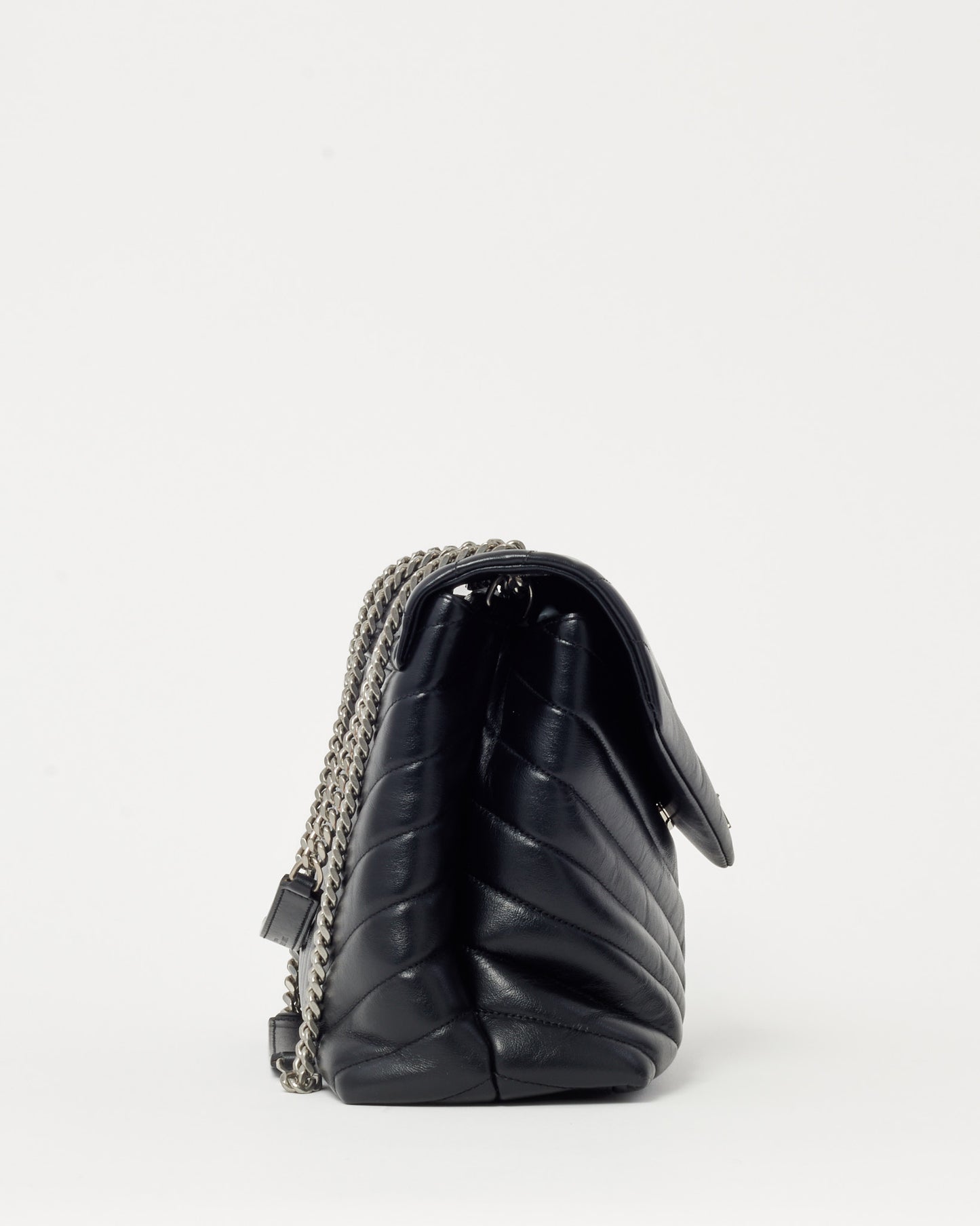 Saint Laurent Black Chevron Leather Medium Loulou Shoulder Bag SHW