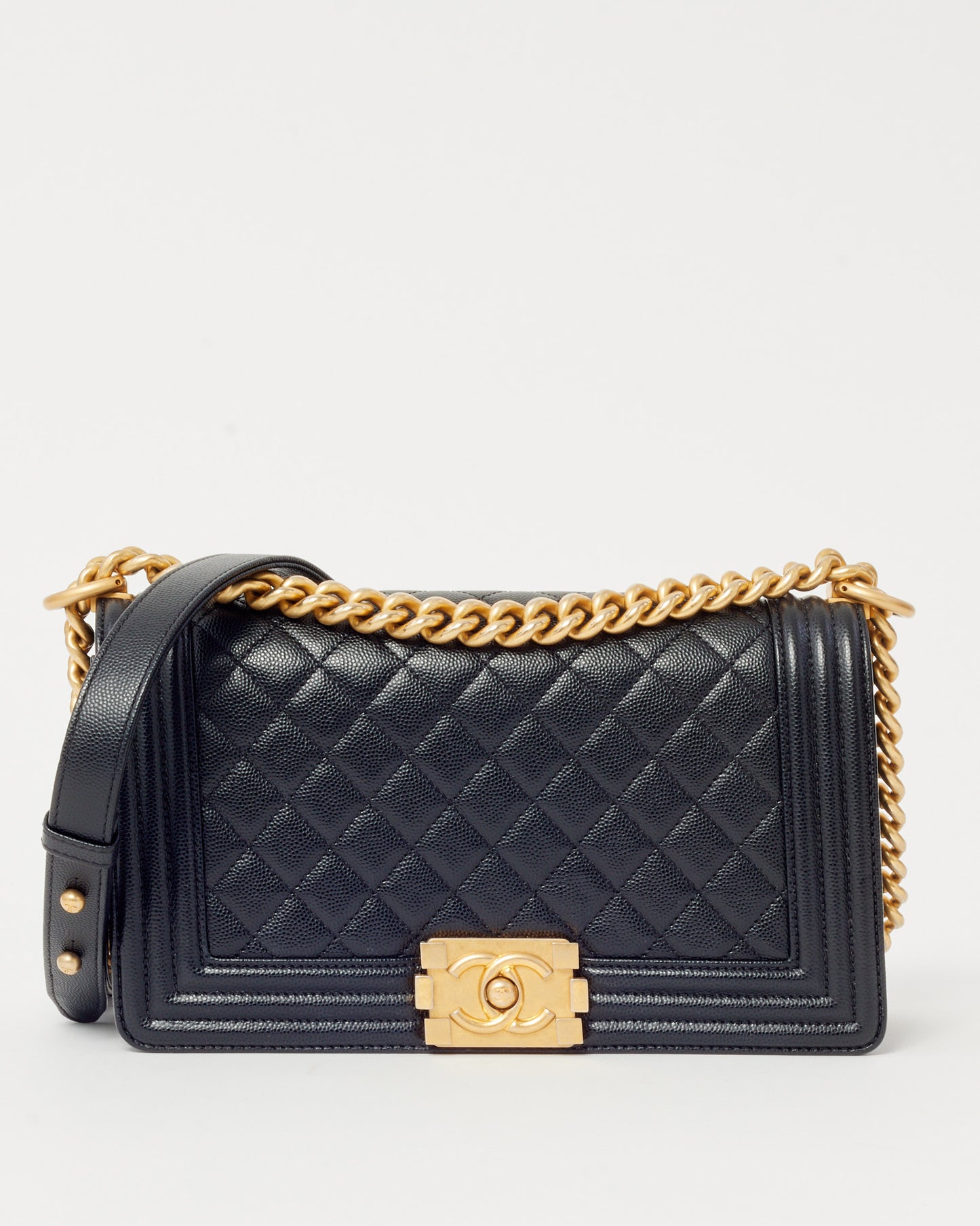 Chanel Black Quilted Caviar Leather Medium Boy Bag GHW