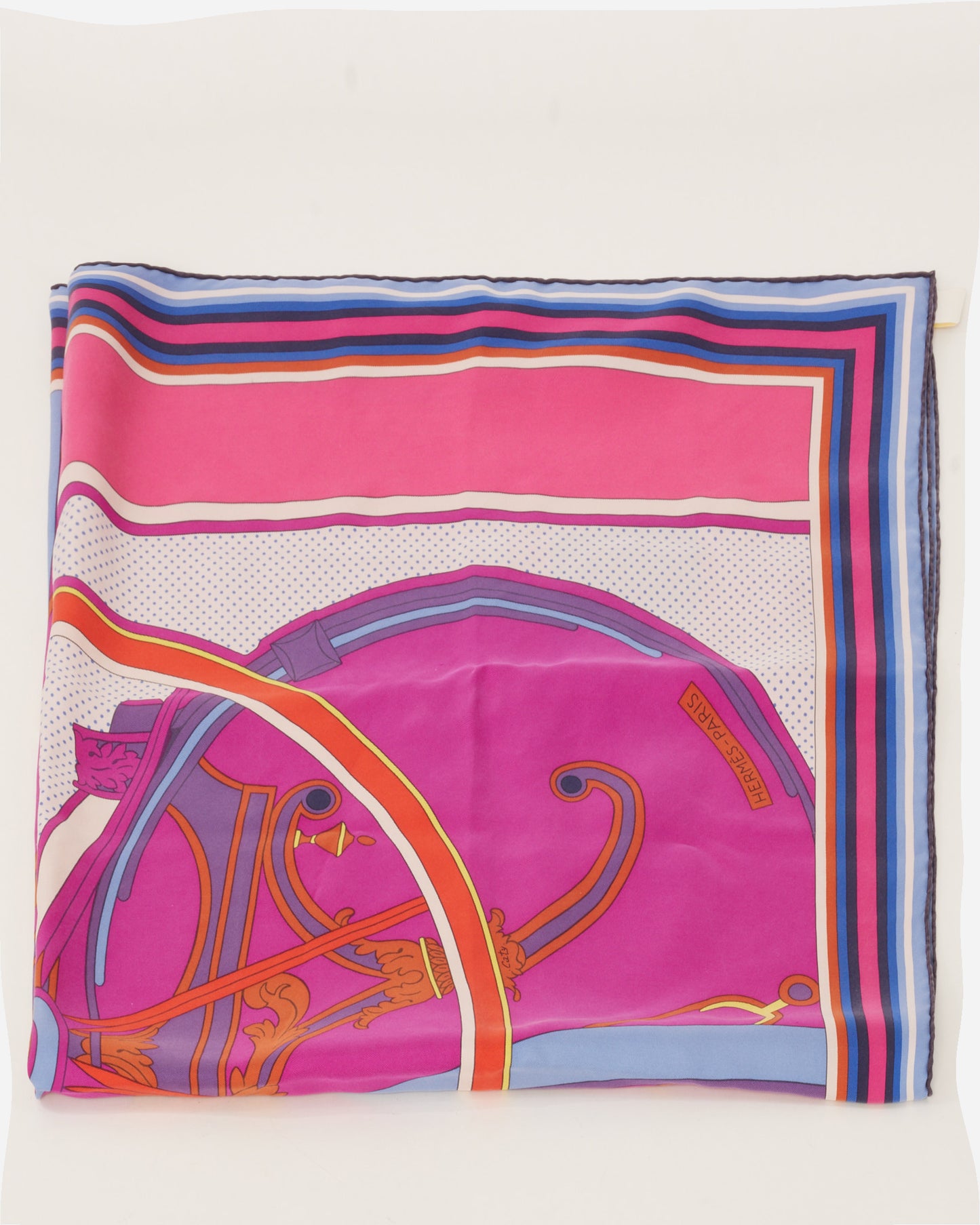 Hermès Fuchsia Pink/Purple/Blue Multi "Washington's Carriage" Silk Printed 90cm Scarf