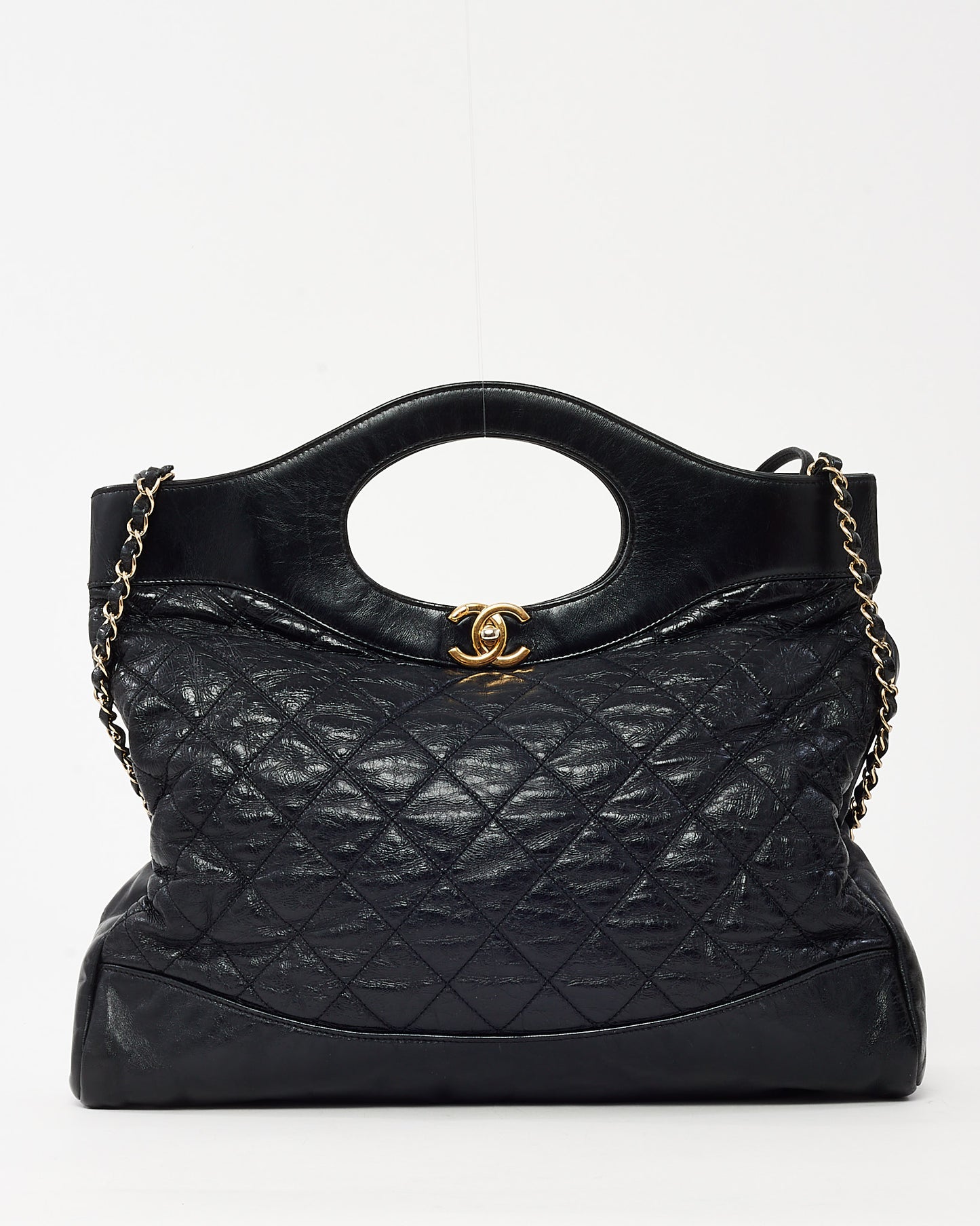 Chanel Black Aged Quilted Calfskin Leather Large Chanel 31 Bag GHW
