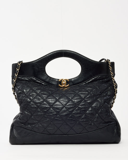 Chanel Black Aged Quilted Calfskin Leather Large Chanel 31 Bag GHW
