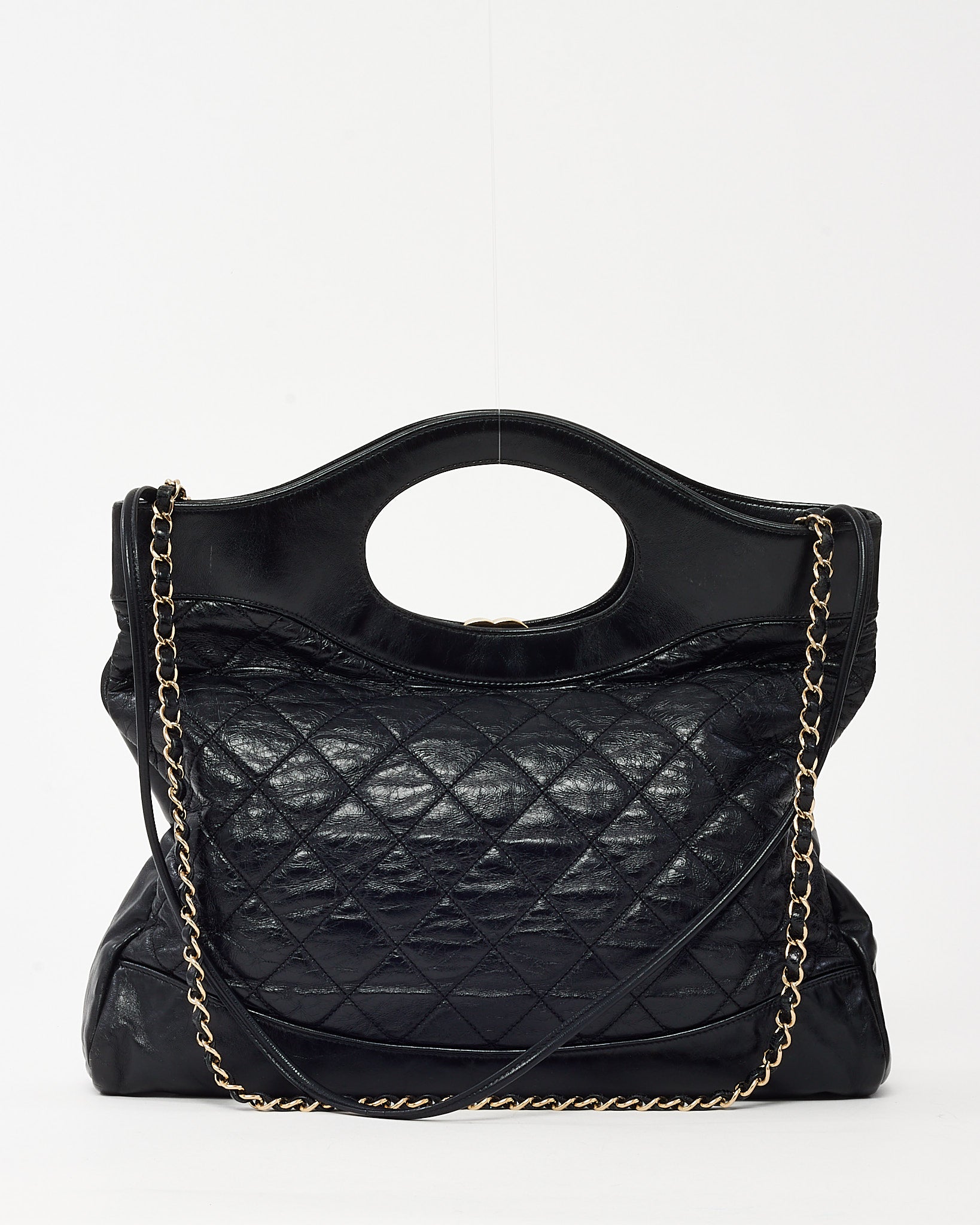 Buy Chanel Black Aged Quilted Calfskin Leather Large Chanel 31 Bag