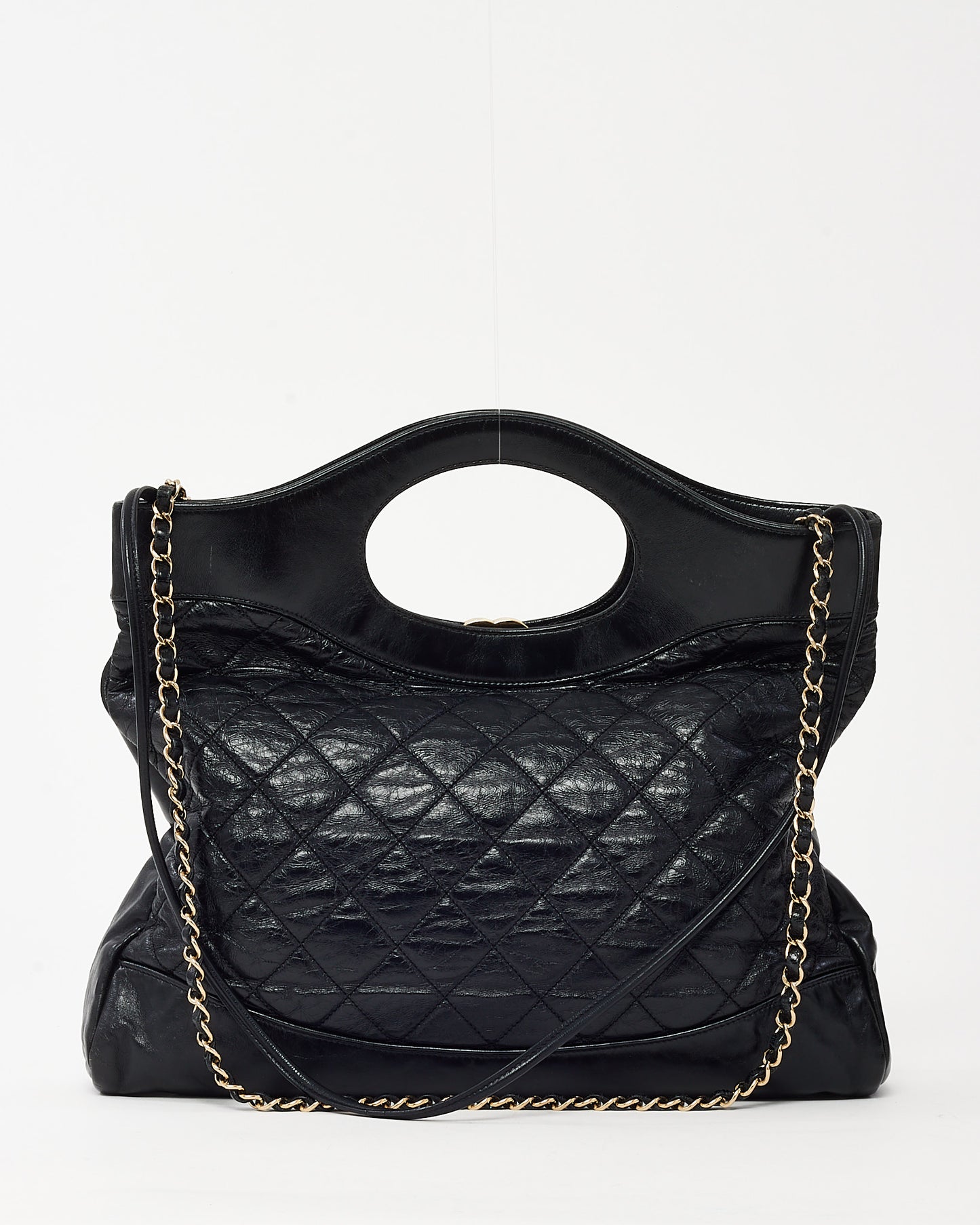 Chanel Black Aged Quilted Calfskin Leather Large Chanel 31 Bag GHW