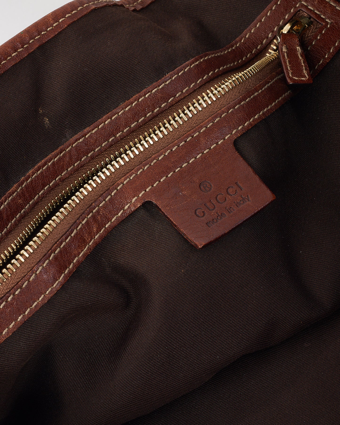 Gucci Brown Leather and Beige/Brown GG Monogram Canvas Medium Pelham Hobo Shoulder Bag