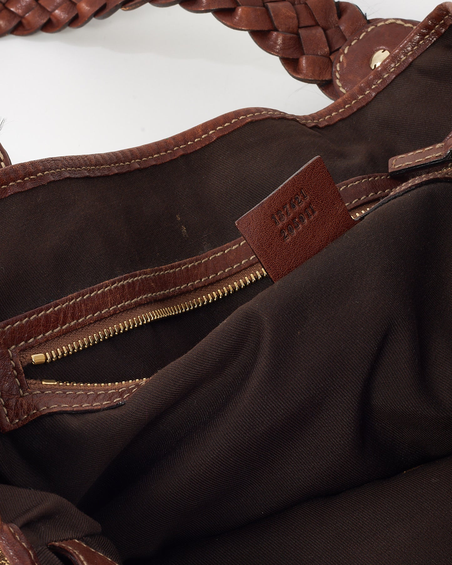 Gucci Brown Leather and Beige/Brown GG Monogram Canvas Medium Pelham Hobo Shoulder Bag
