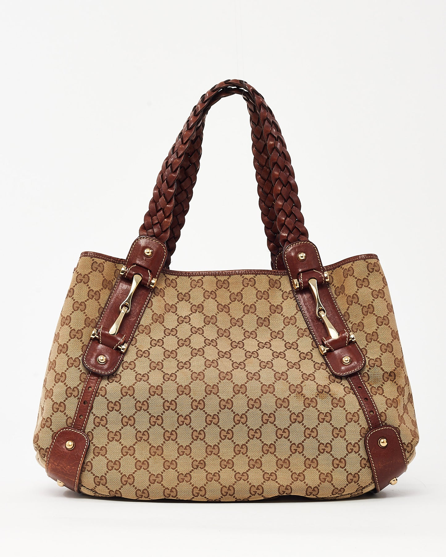 Gucci Brown Leather and Beige/Brown GG Monogram Canvas Medium Pelham Hobo Shoulder Bag