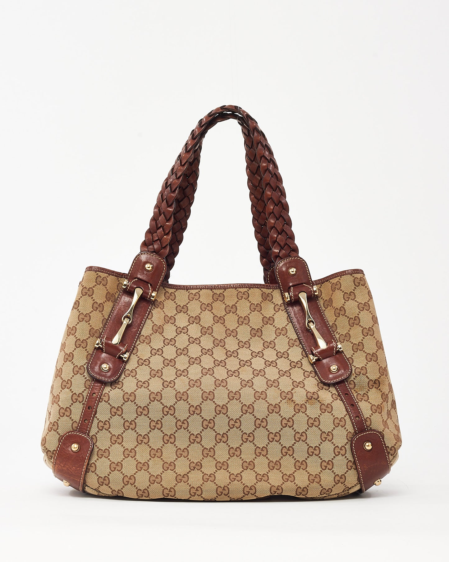 Gucci Brown Leather and Beige/Brown GG Monogram Canvas Medium Pelham Hobo Shoulder Bag