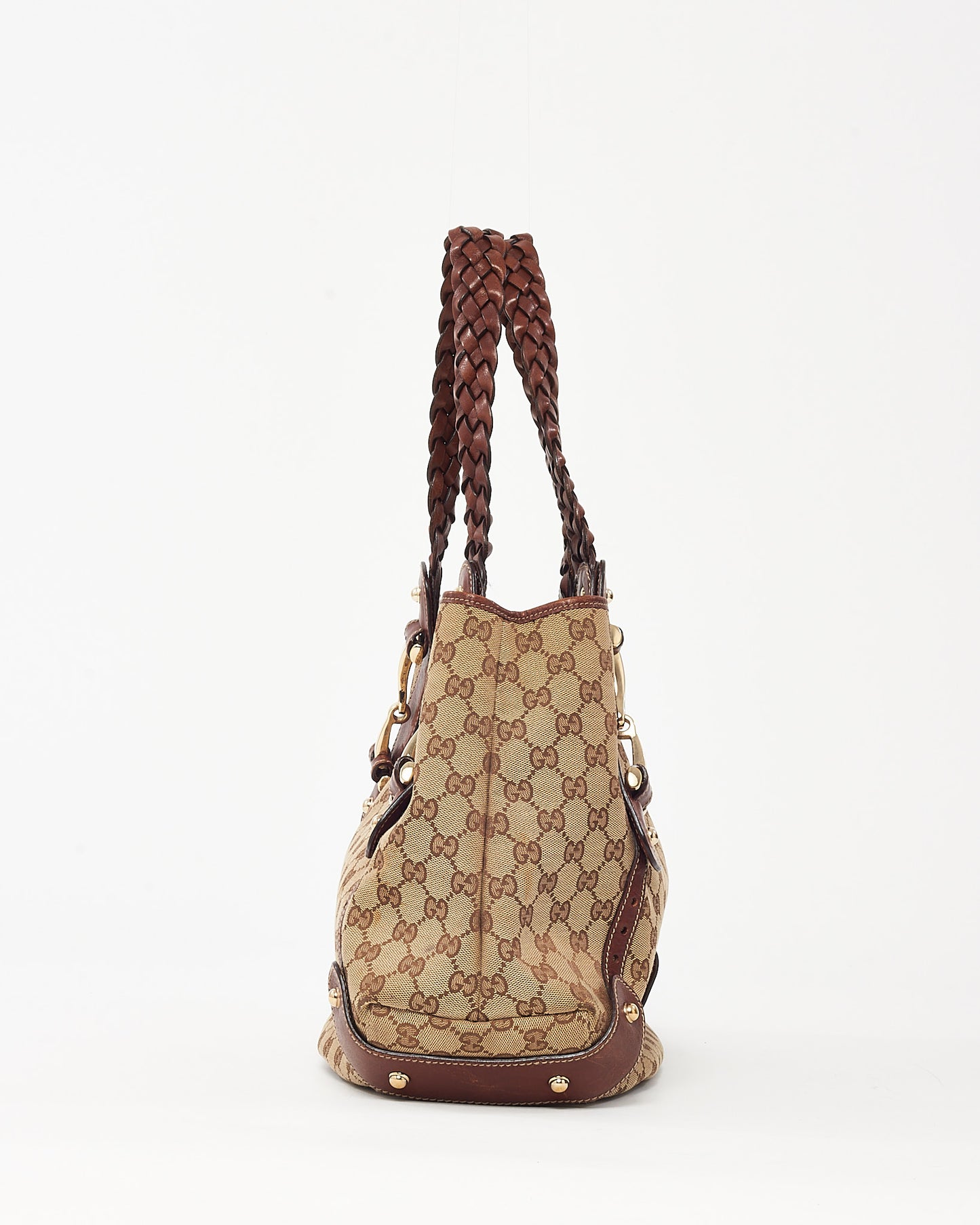 Gucci Brown Leather and Beige/Brown GG Monogram Canvas Medium Pelham Hobo Shoulder Bag