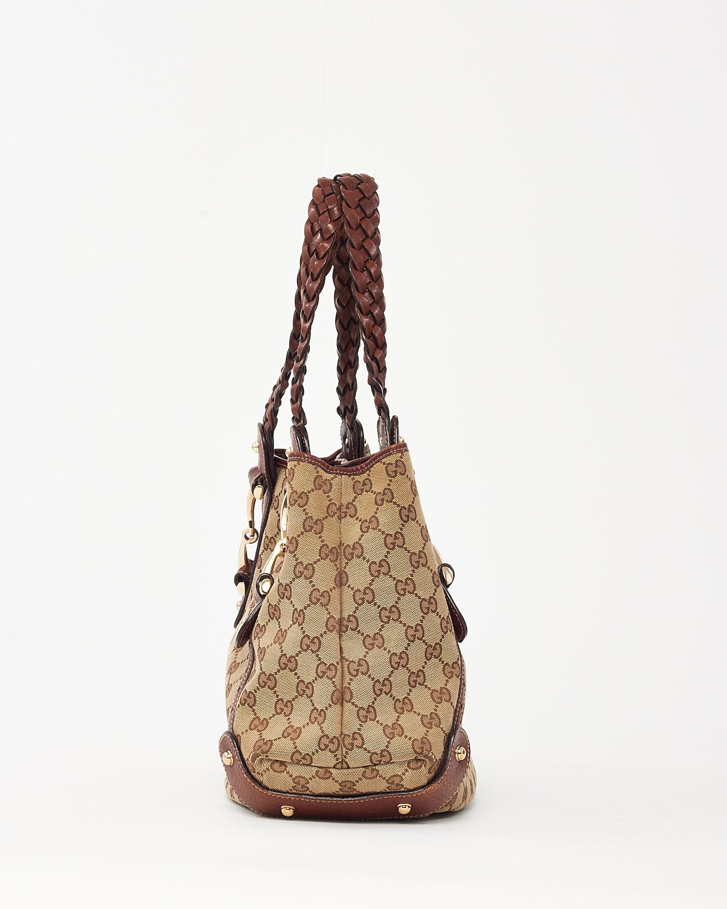 Gucci Brown Leather and Beige/Brown GG Monogram Canvas Medium Pelham Hobo Shoulder Bag