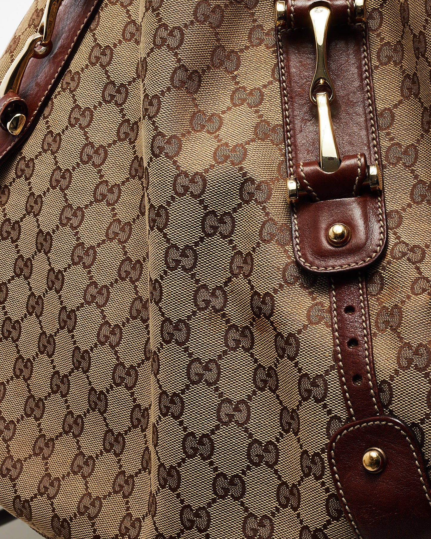 Gucci Brown Leather and Beige/Brown GG Monogram Canvas Medium Pelham Hobo Shoulder Bag