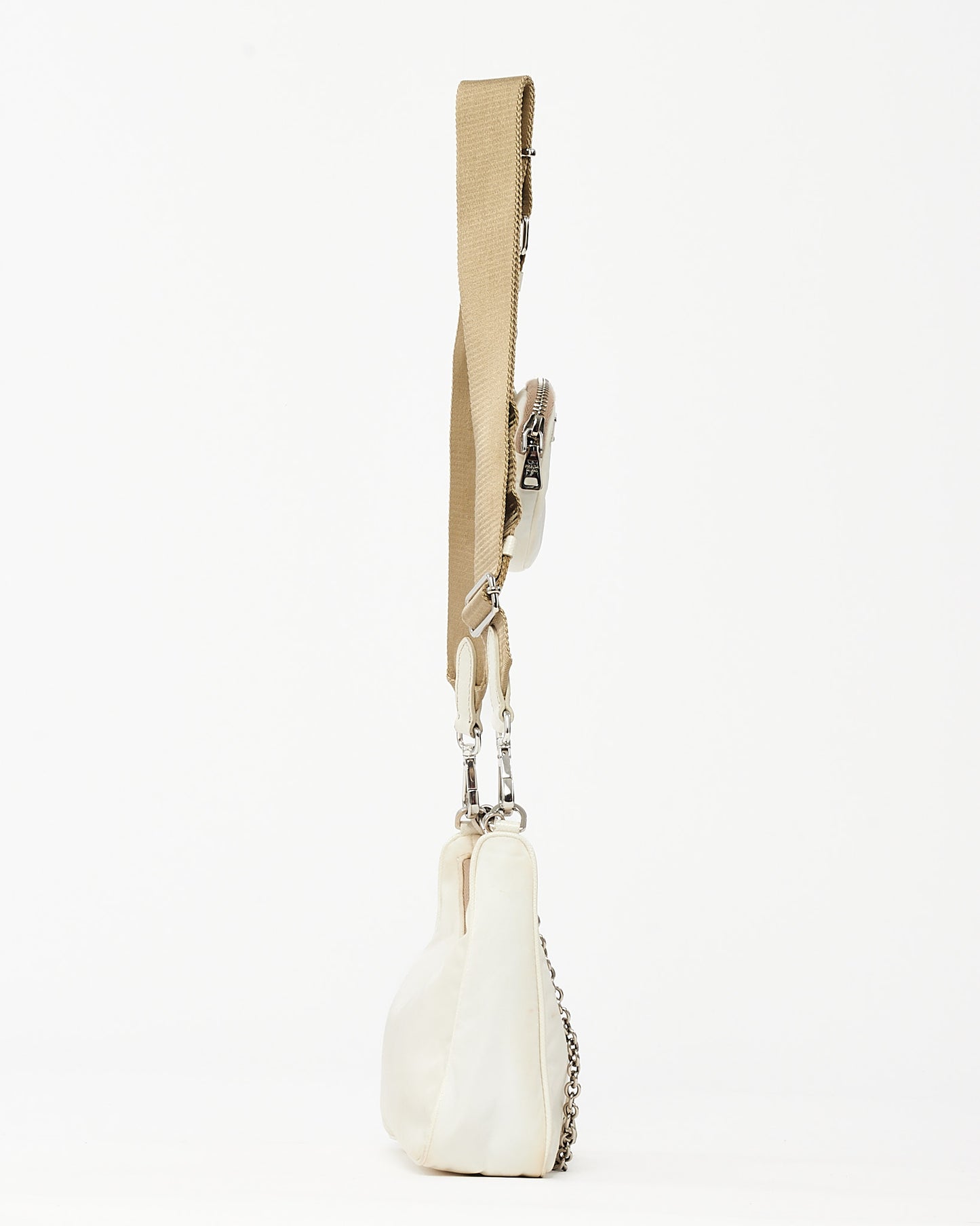 Prada White Re-Nylon 2005 Re-Edition Crossbody Bag with Beige Canvas Strap