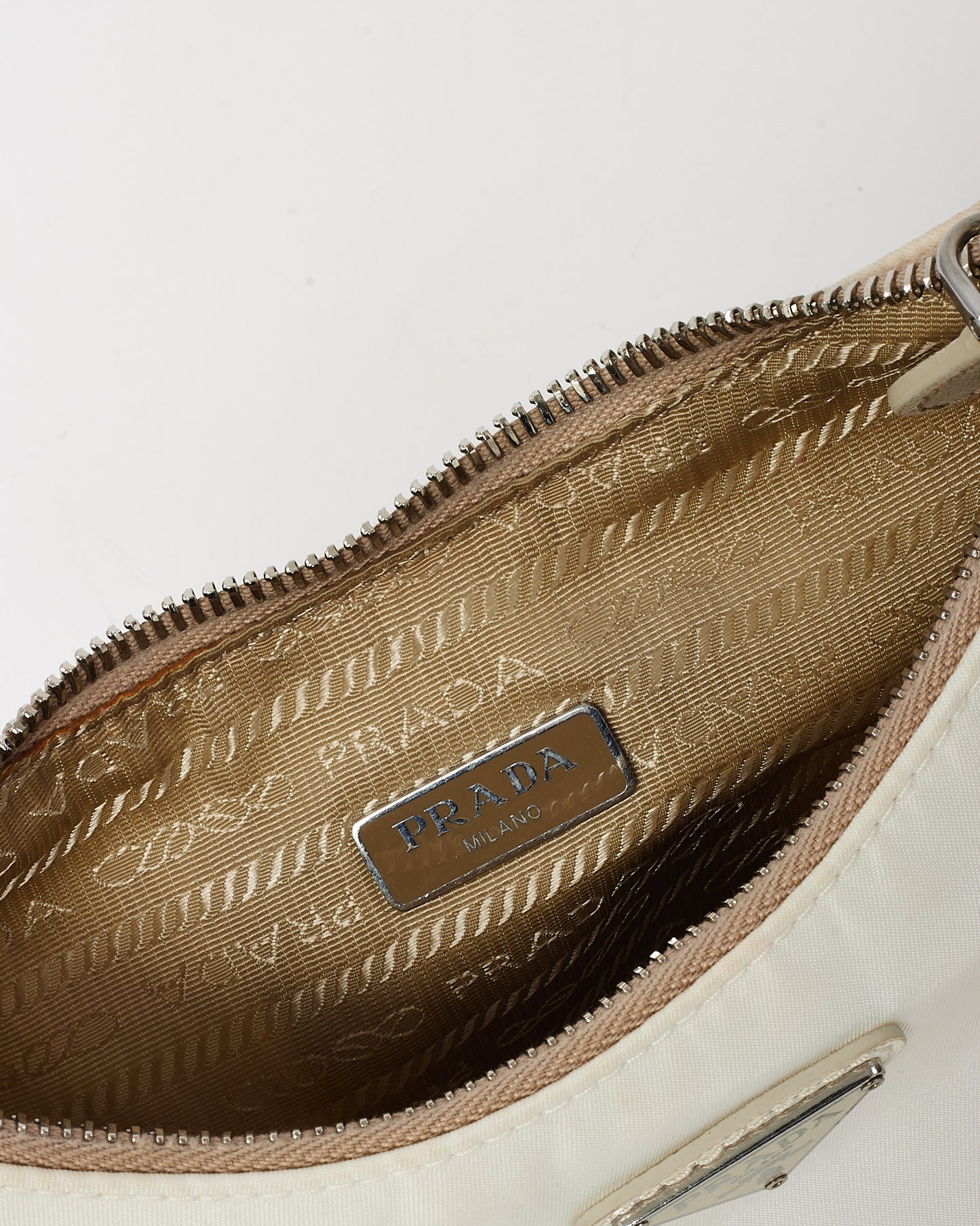 Prada White Re-Nylon 2005 Re-Edition Crossbody Bag with Beige Canvas Strap