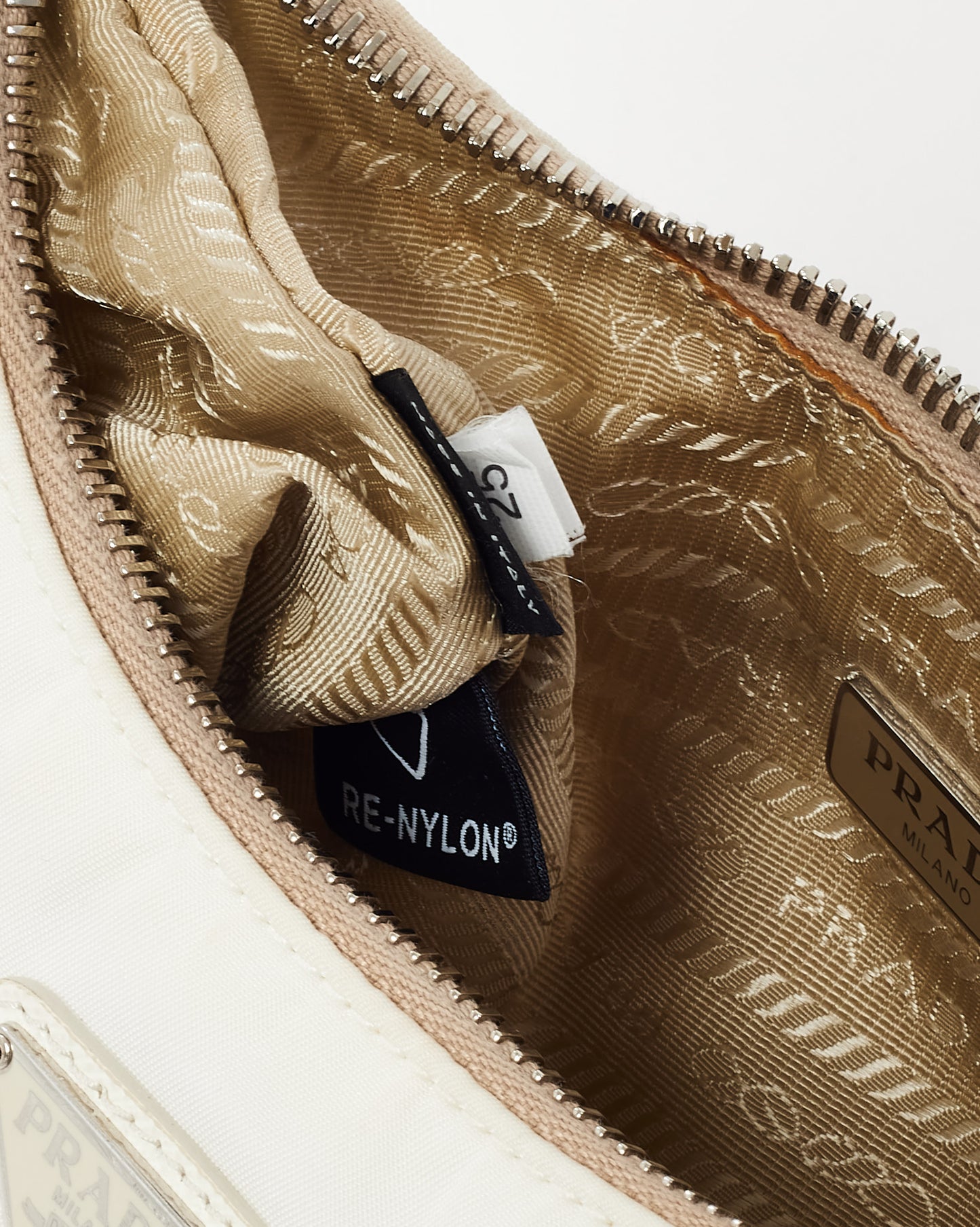 Prada White Re-Nylon 2005 Re-Edition Crossbody Bag with Beige Canvas Strap