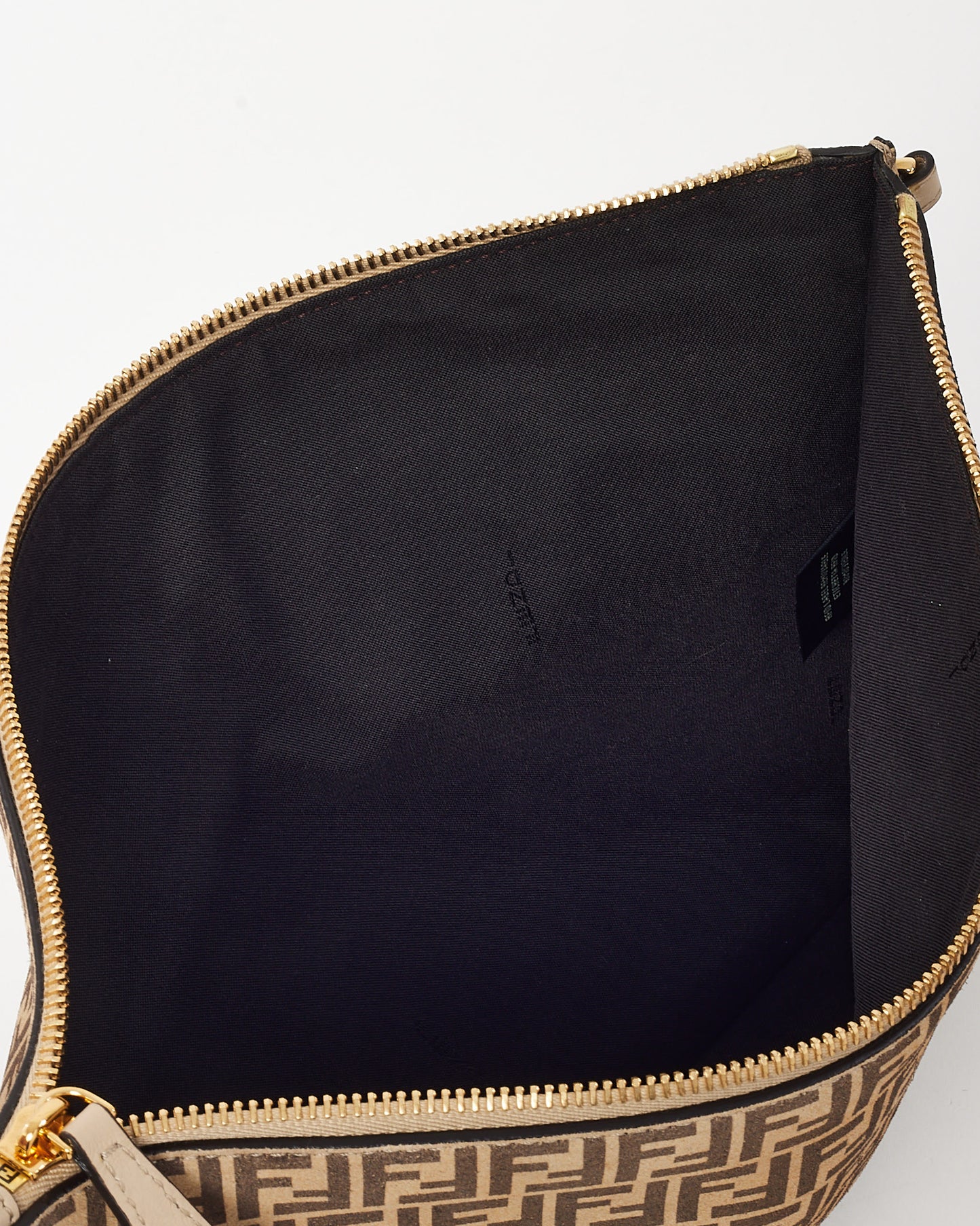 Fendi Beige and Brown Nude Spring Maya Suede Vitello Grace Micro FF Large Flat Wristlet Pouch