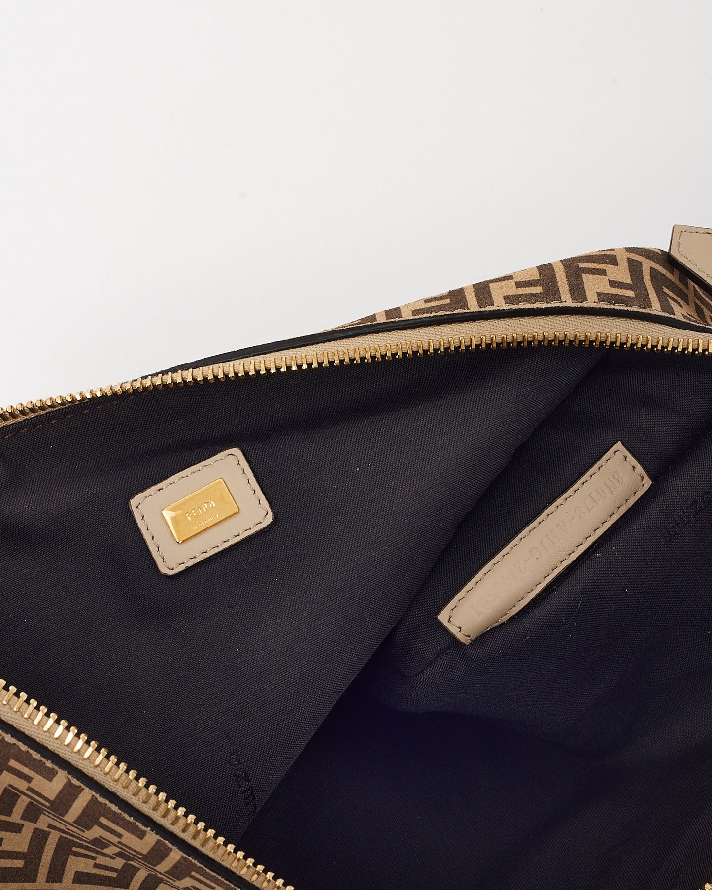 Fendi Beige and Brown Nude Spring Maya Suede Vitello Grace Micro FF Large Flat Wristlet Pouch