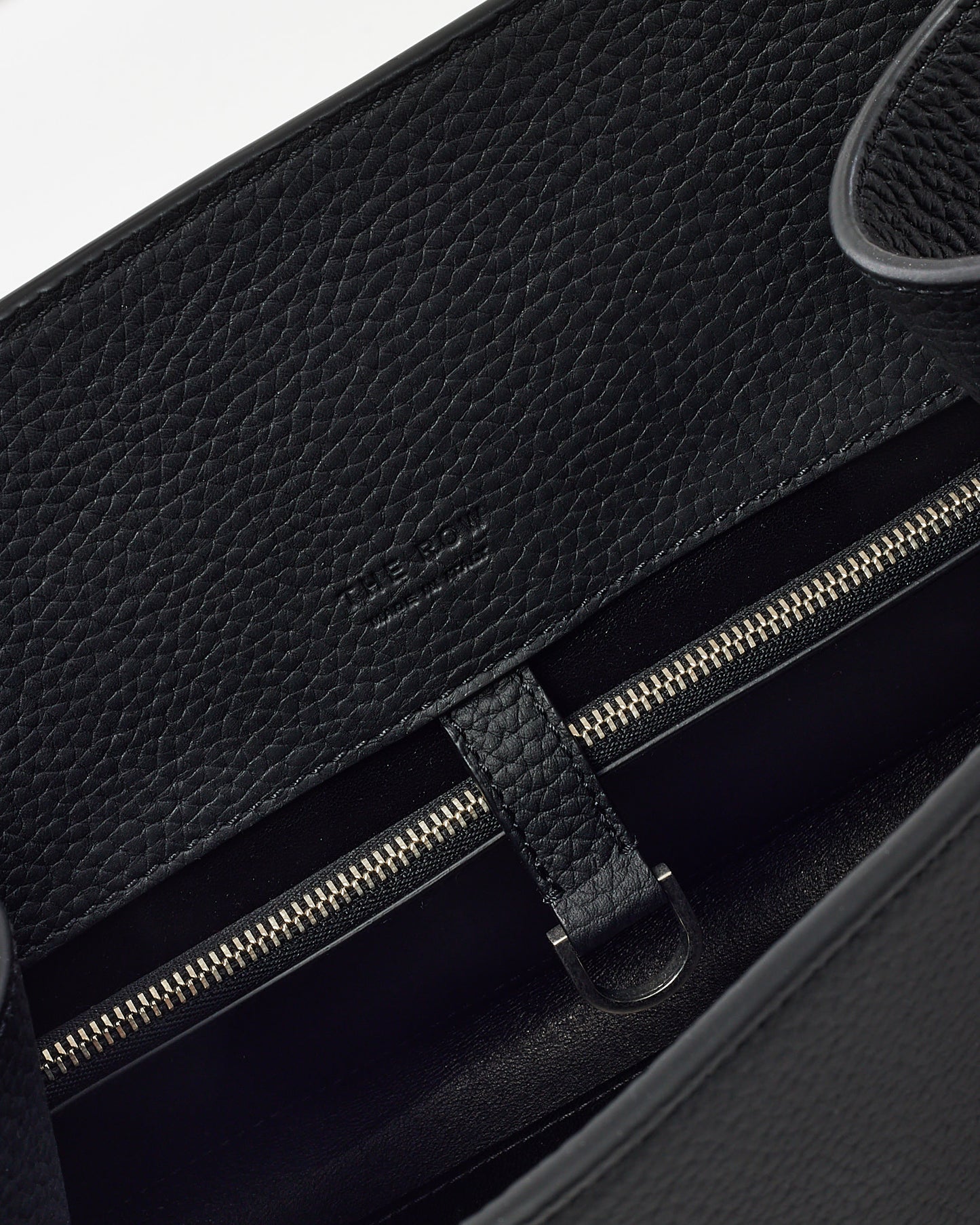 The Row Black Grained Leather Margaux 12 E/W Shoulder Bag