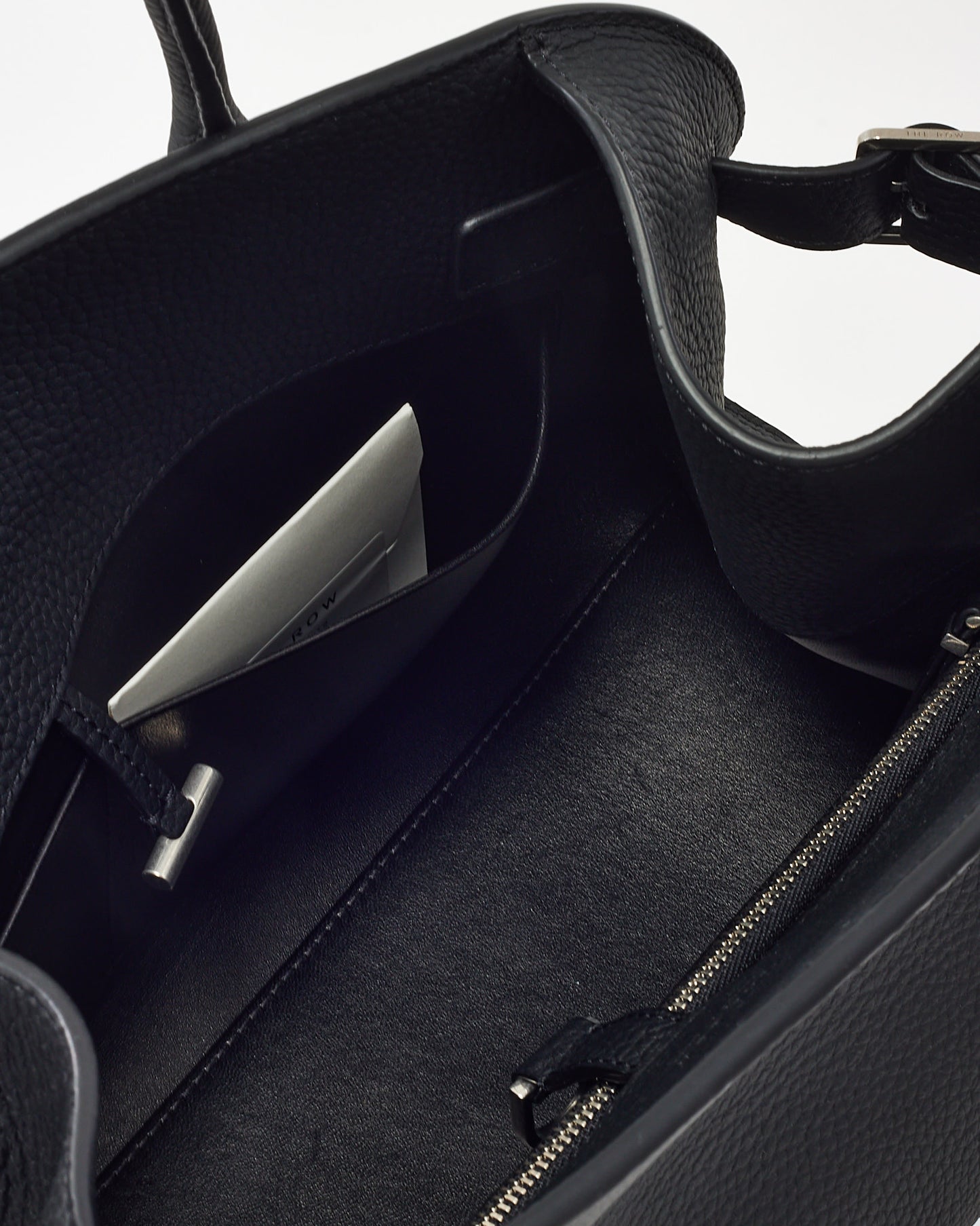 The Row Black Grained Leather Margaux 12 E/W Shoulder Bag