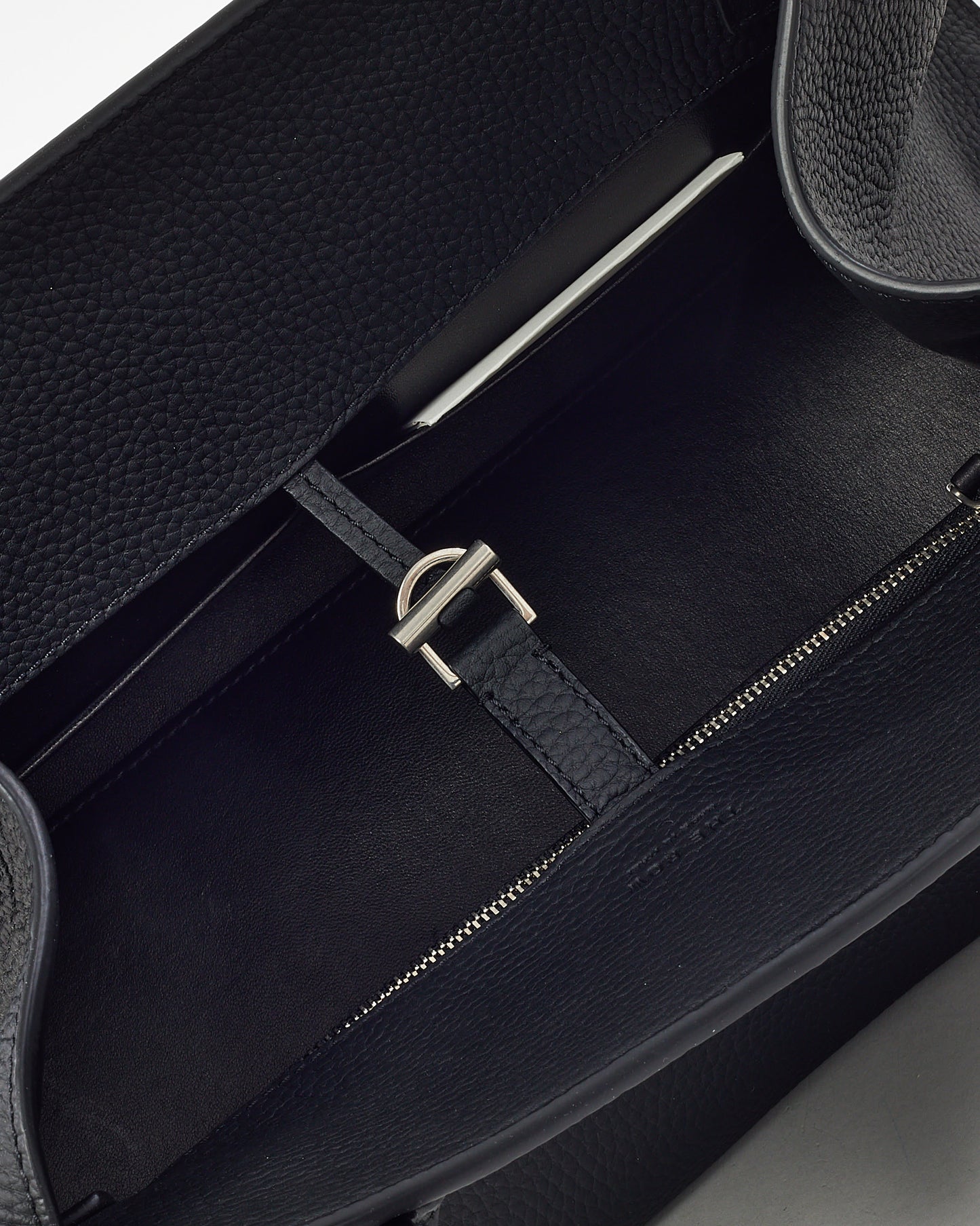 The Row Black Grained Leather Margaux 12 E/W Shoulder Bag