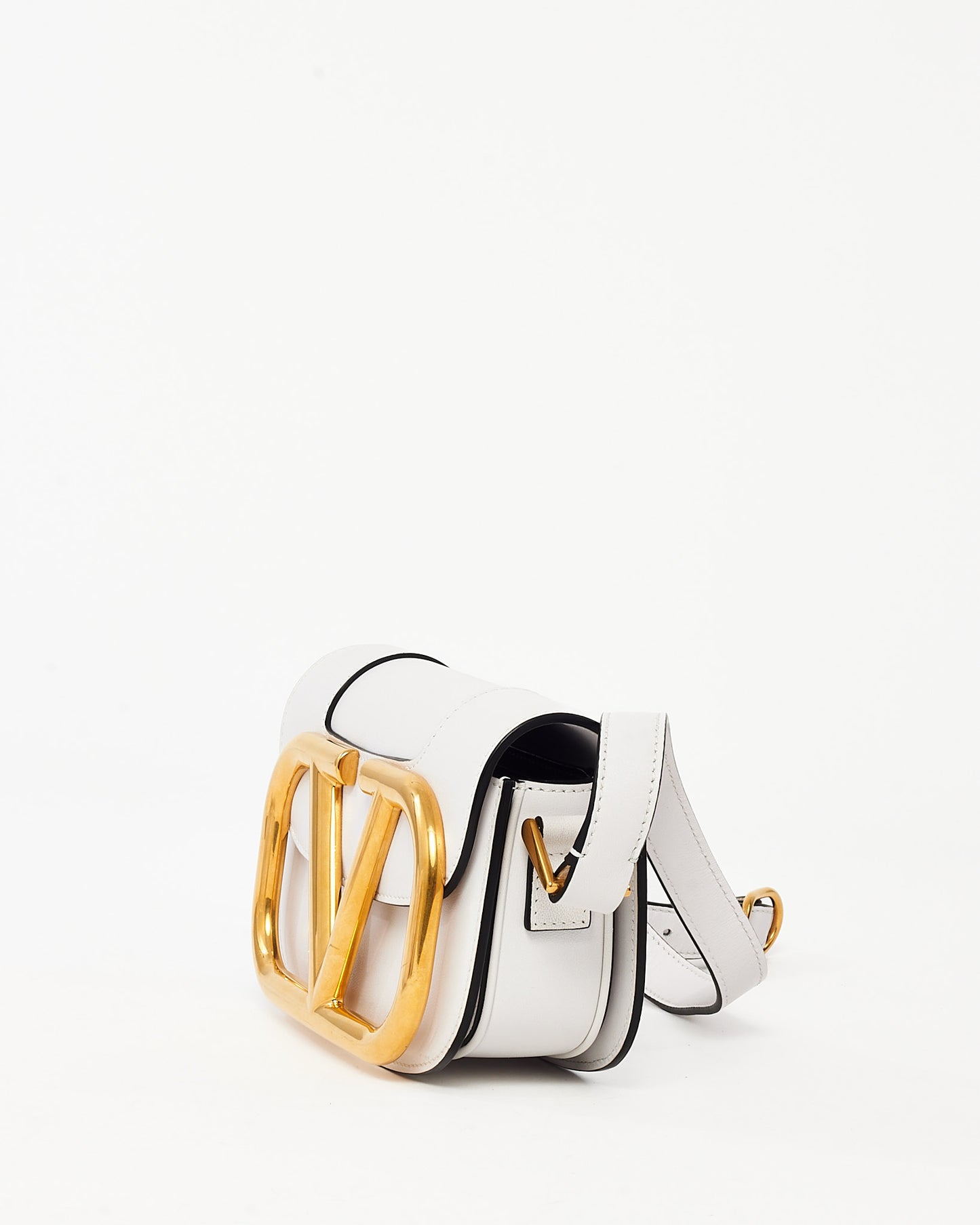 Valentino White Calfskin Leather Small SuperVee Logo Crossbody Bag