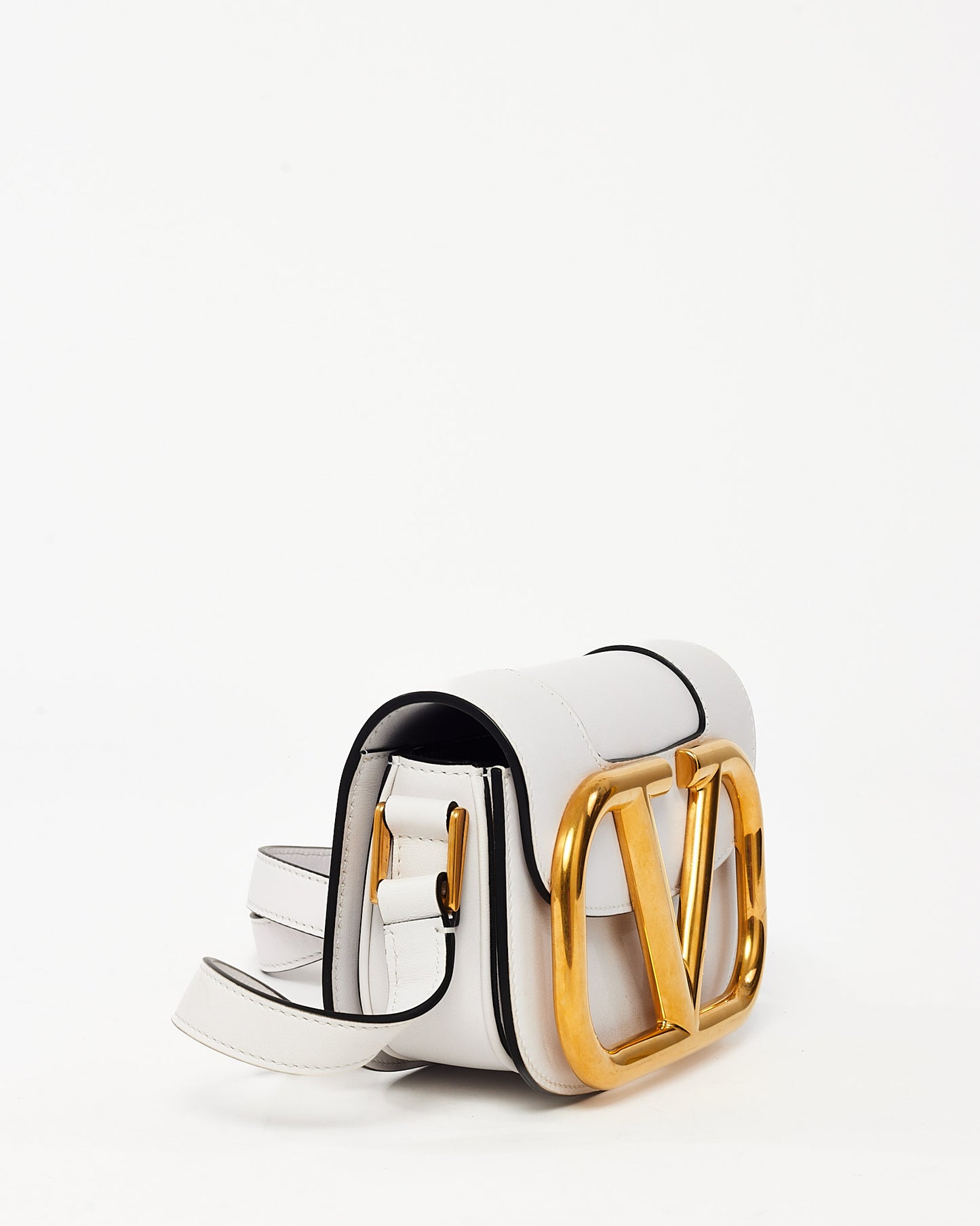Valentino White Calfskin Leather Small SuperVee Logo Crossbody Bag