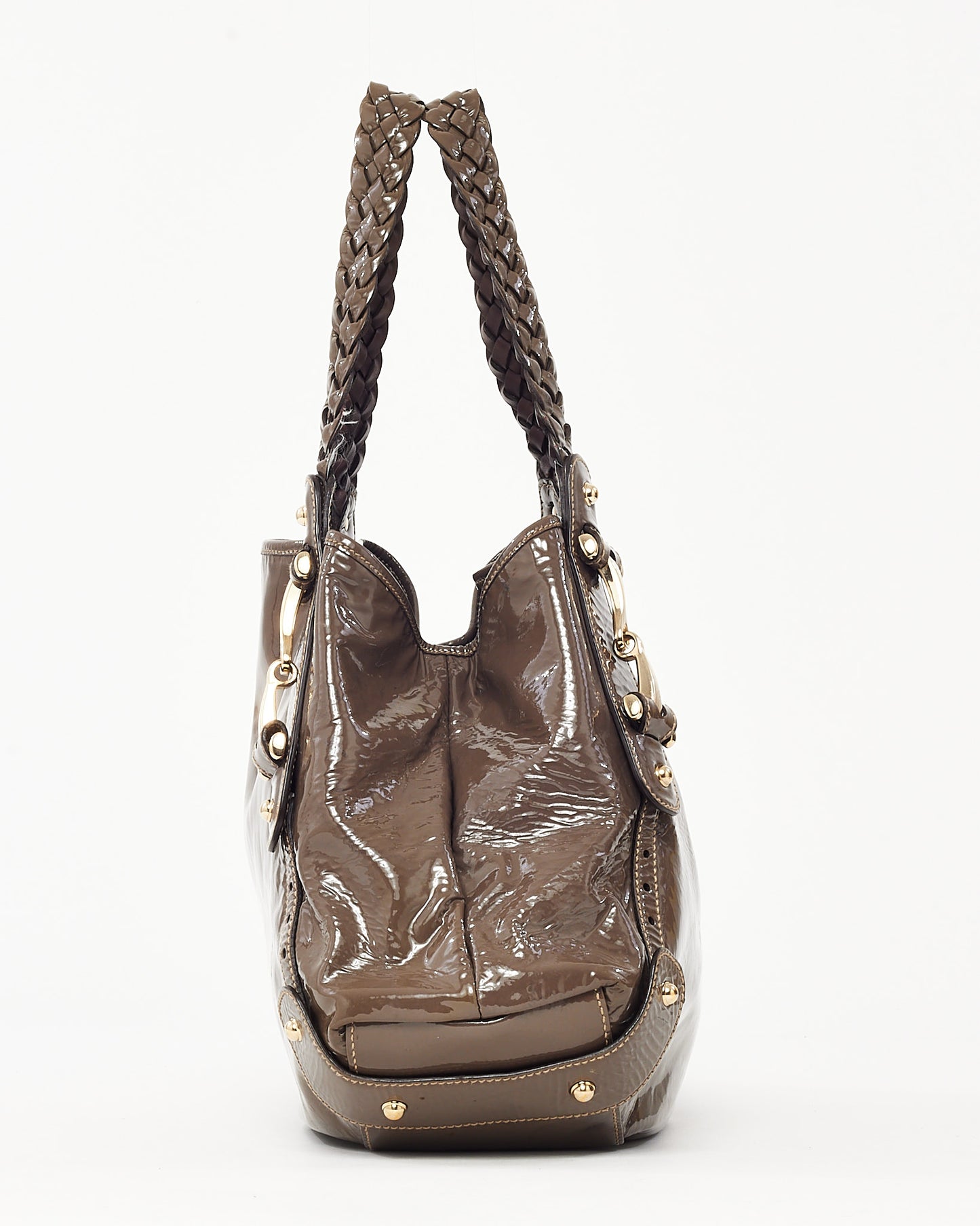 Gucci Grey Patent Leather Medium Pelham Hobo Shoulder Bag