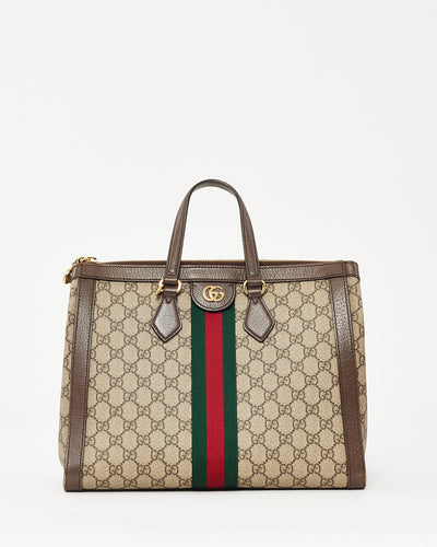 Gucci Brown and Beige Monogram GG Supreme Coated Canvas Medium Ophidia Tote with Strap