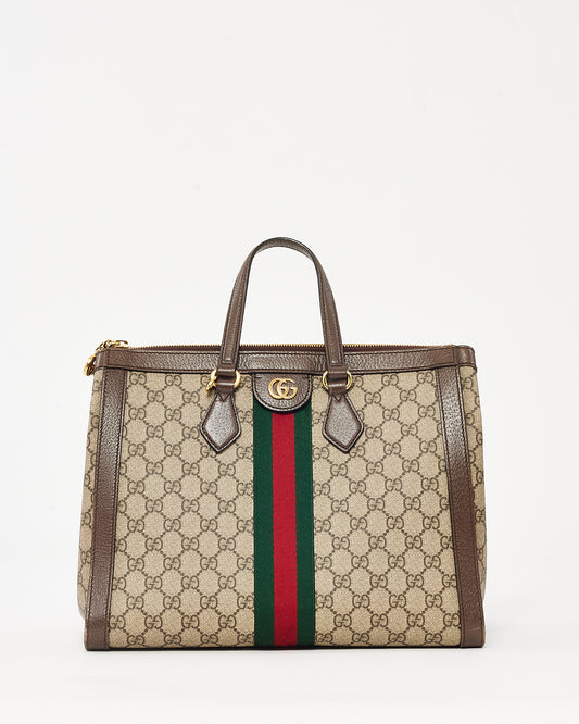 Gucci Brown and Beige Monogram GG Supreme Coated Canvas Medium Ophidia Tote with Strap