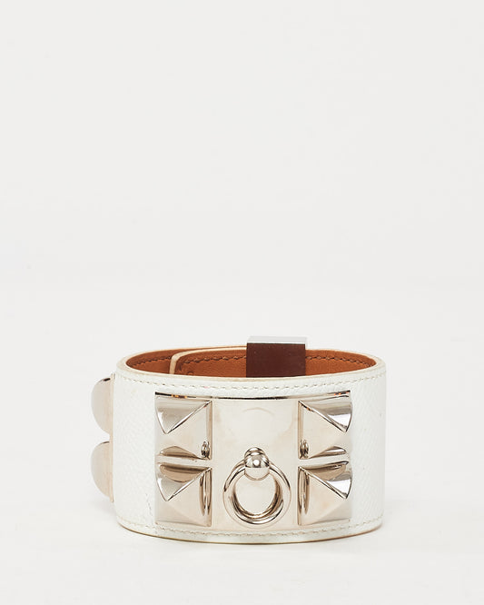 Hermès White Leather SHW CDC Collier de Chien Bracelet - S