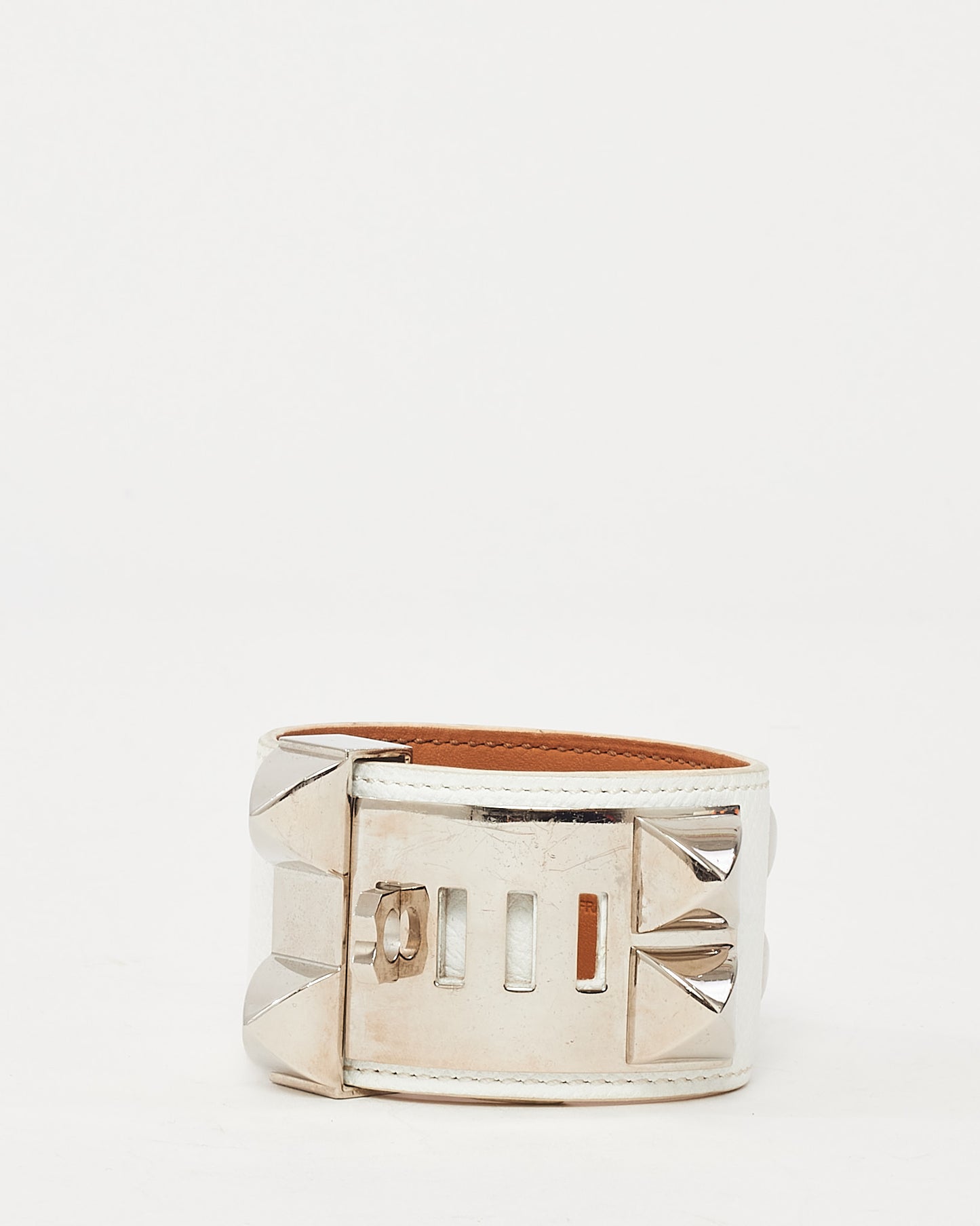 Hermès White Leather SHW CDC Collier de Chien Bracelet - S