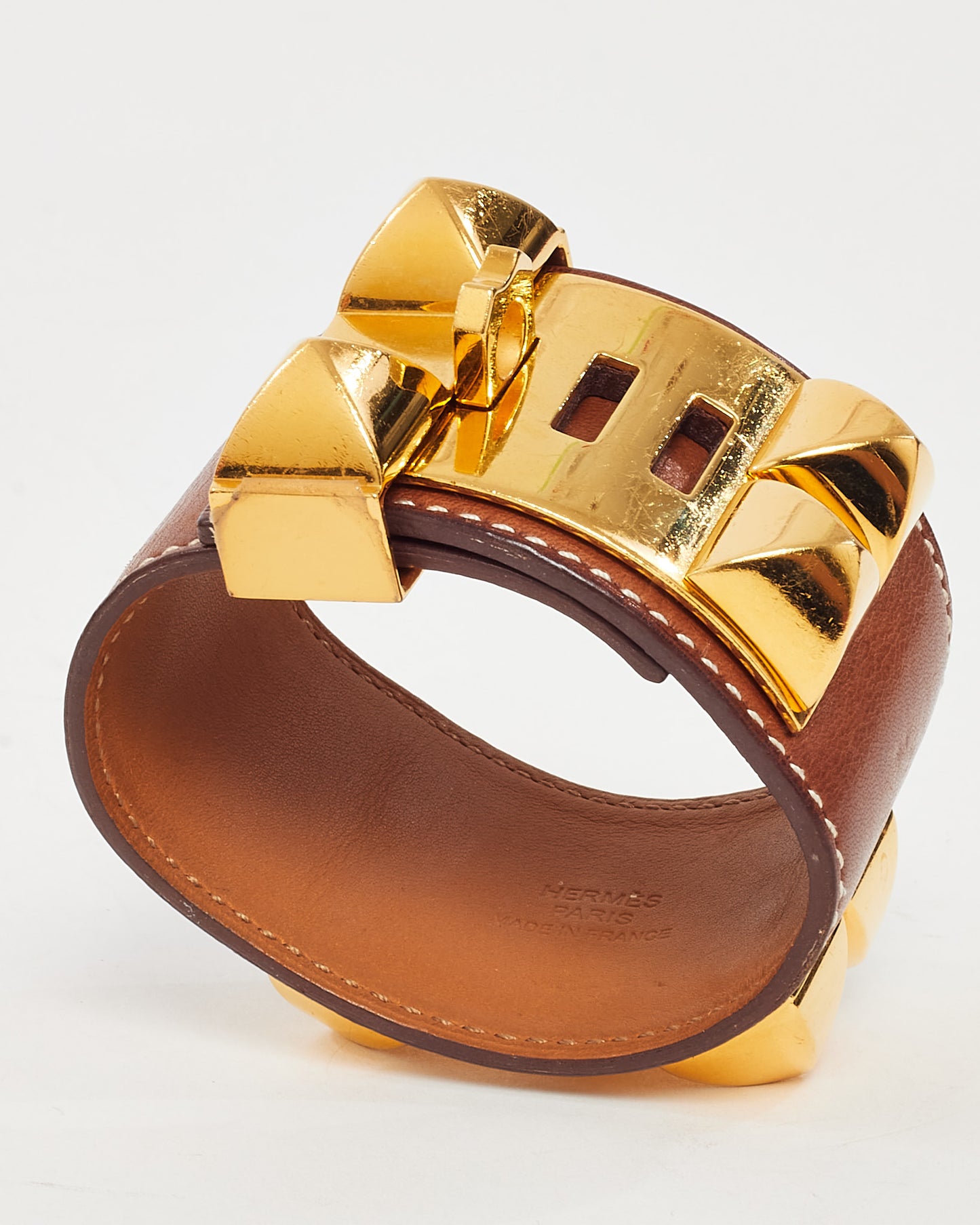 Hermès Brown (Gold) Leather GHW CDC Collier de Chien Bracelet - S