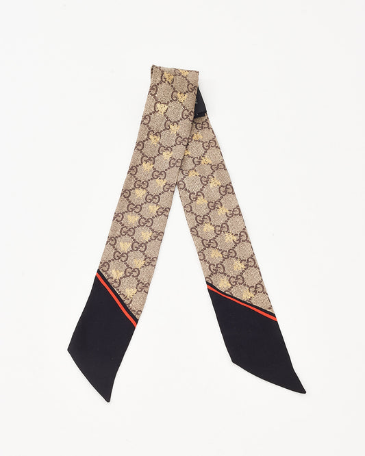 Gucci Black/Red and Monogram GG Bee Silk Twilly Scarf