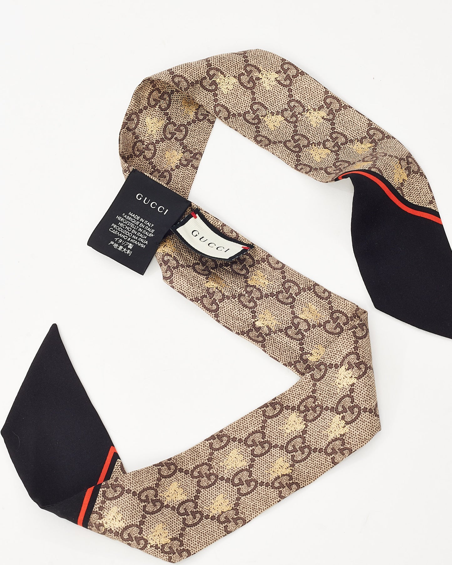 Gucci Black/Red and Monogram GG Bee Silk Twilly Scarf