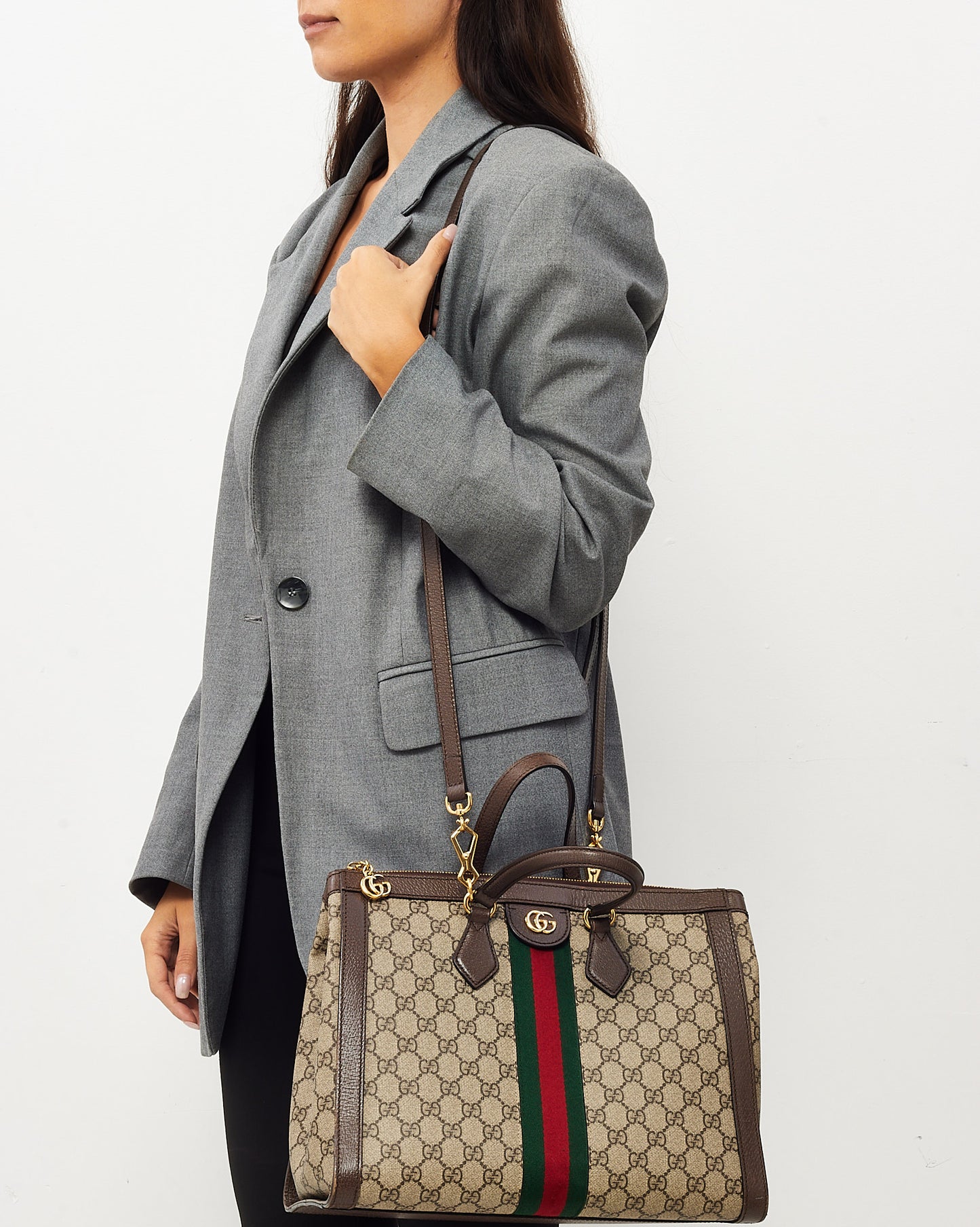 Gucci Brown and Beige Monogram GG Supreme Coated Canvas Medium Ophidia Tote with Strap
