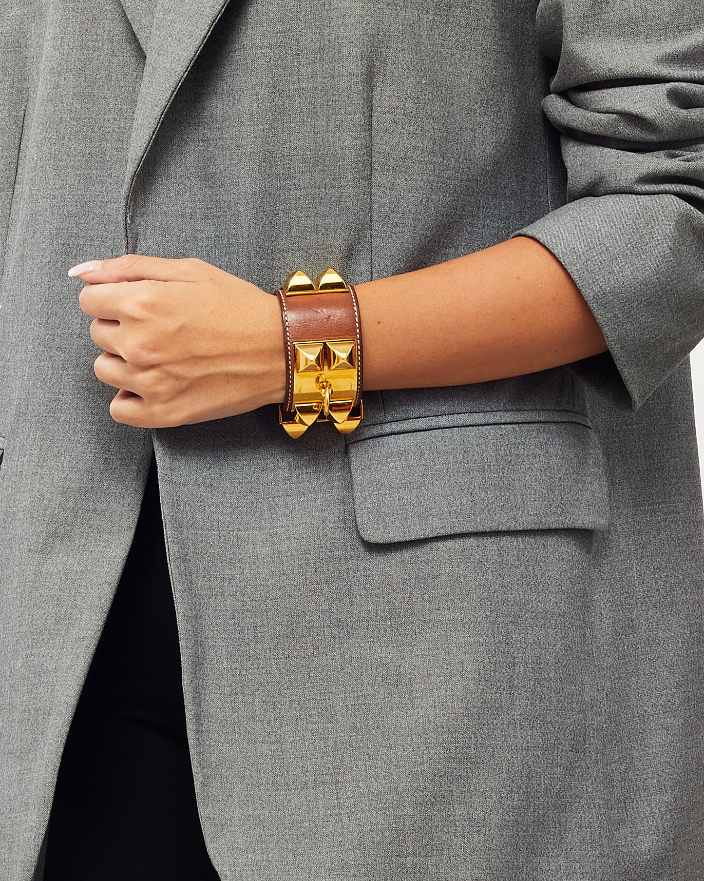 Hermès Brown (Gold) Leather GHW CDC Collier de Chien Bracelet - S