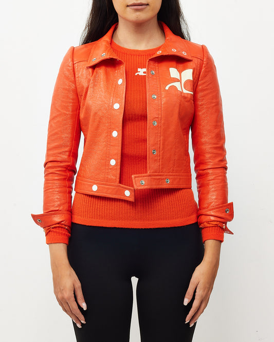 Courrèges 70's Vintage Brick Orange Vinyl Moto Jacket - XXS
