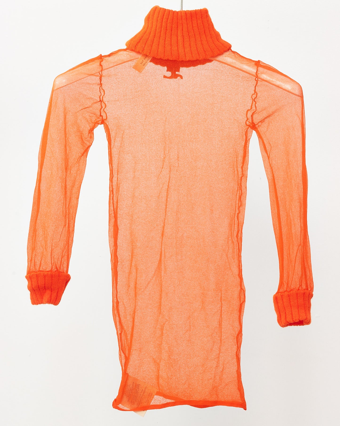 Courrèges 70's Vintage Brick Orange and Sheer Mesh Logo Long-Sleeve Turtleneck - XS
