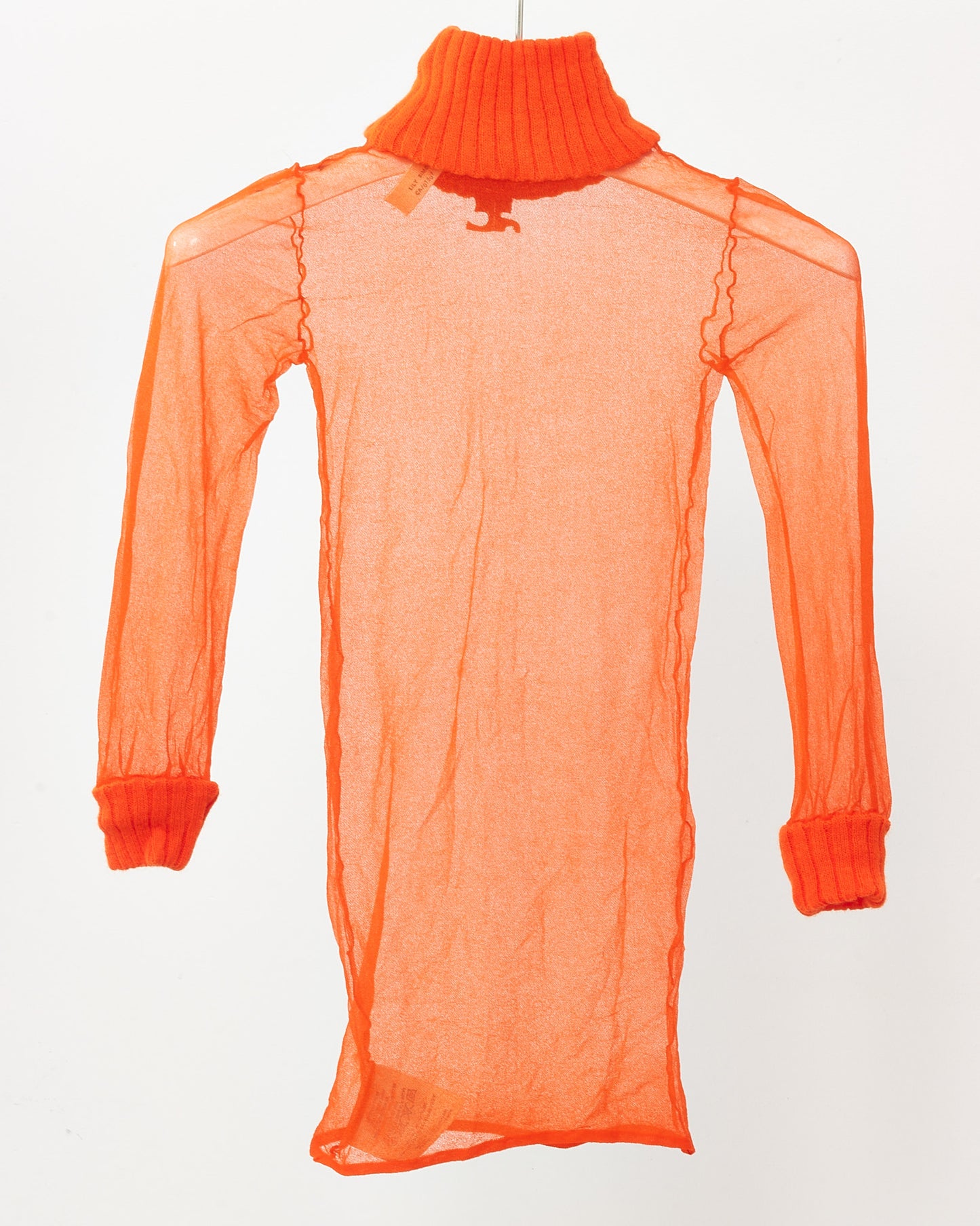 Courrèges 70's Vintage Brick Orange and Sheer Mesh Logo Long-Sleeve Turtleneck - XS