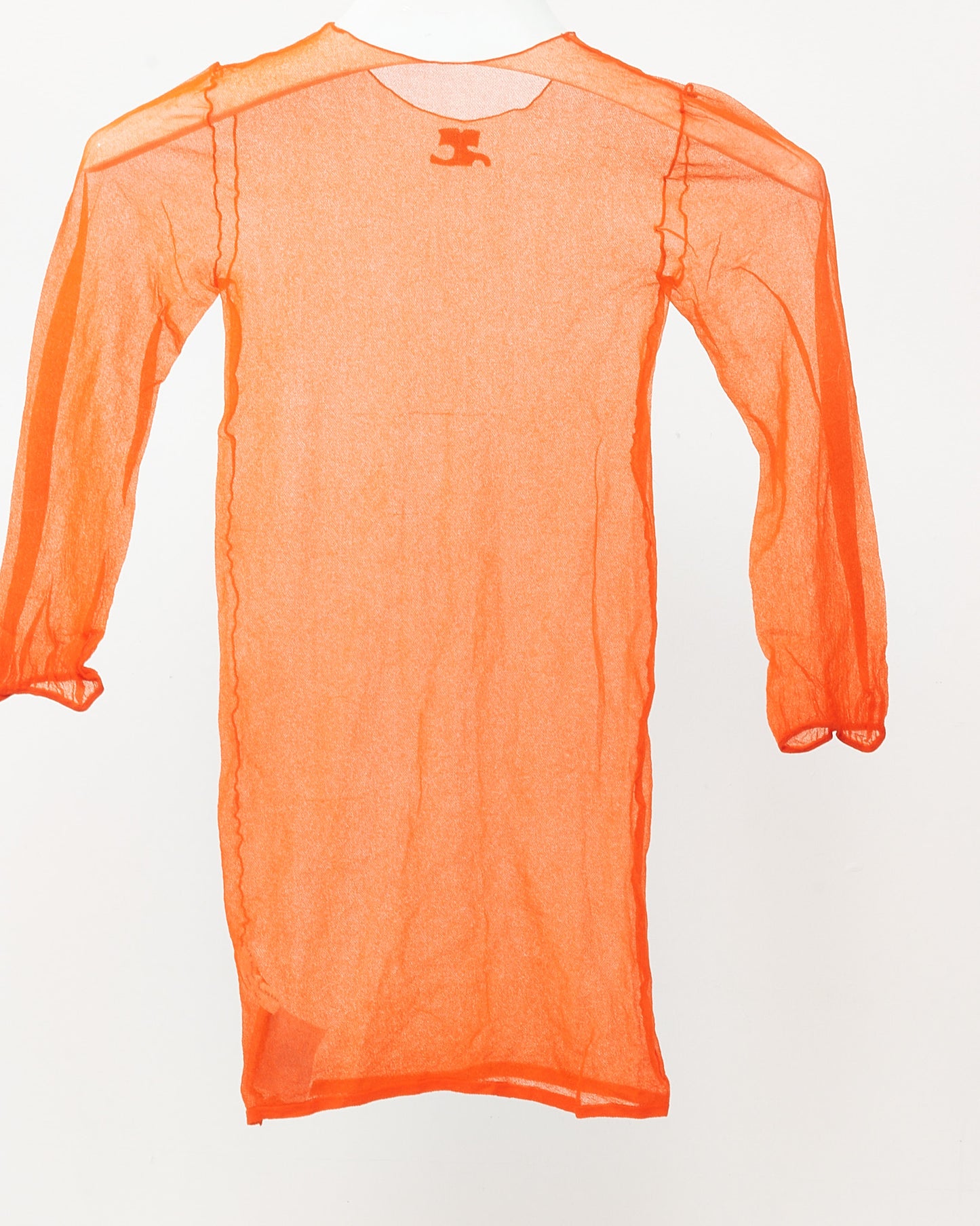 Courrèges 70's Vintage Brick Orange Sheer Mesh Logo 3/4 Top - XS