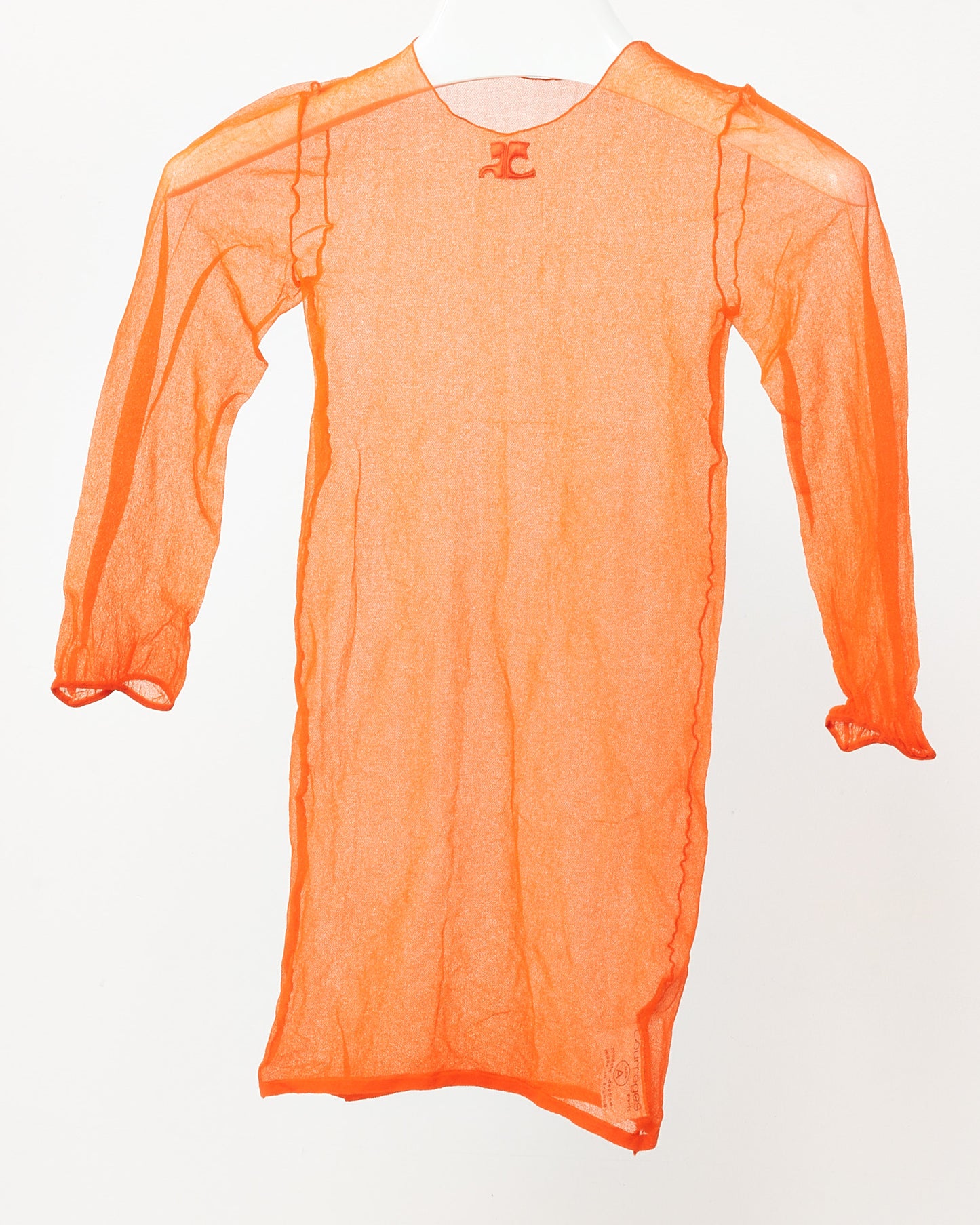 Courrèges 70's Vintage Brick Orange Sheer Mesh Logo 3/4 Top - XS