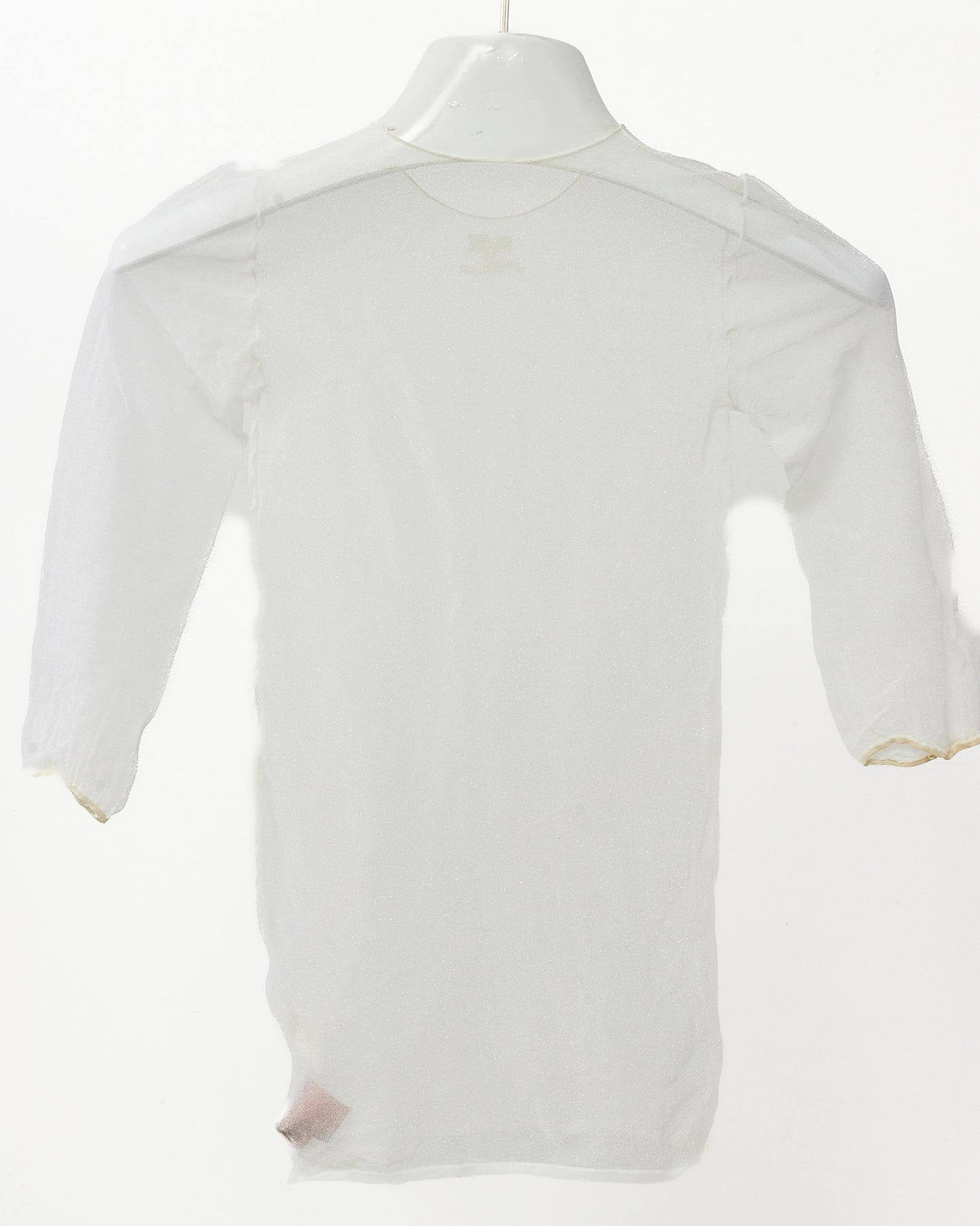 Courrèges 70's Vintage White Sheer Mesh Logo 3/4 Top - XS