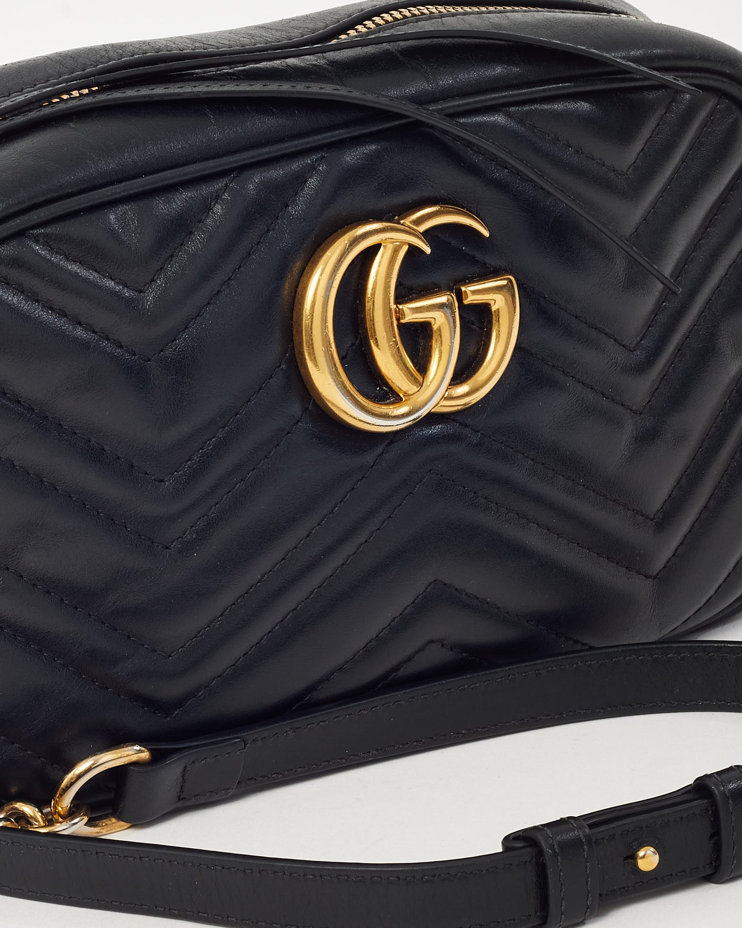 Gucci Black Matelassé Leather GG Marmont Small Camera Crossbody Bag