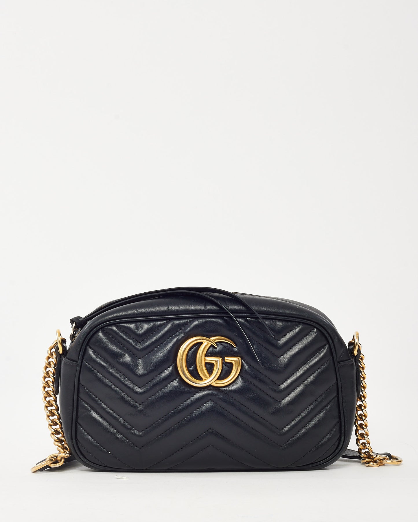 Gucci Black Matelassé Leather GG Marmont Small Camera Crossbody Bag