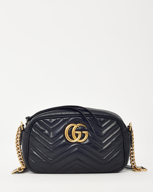 Gucci Black Matelassé Leather GG Marmont Small Camera Crossbody Bag