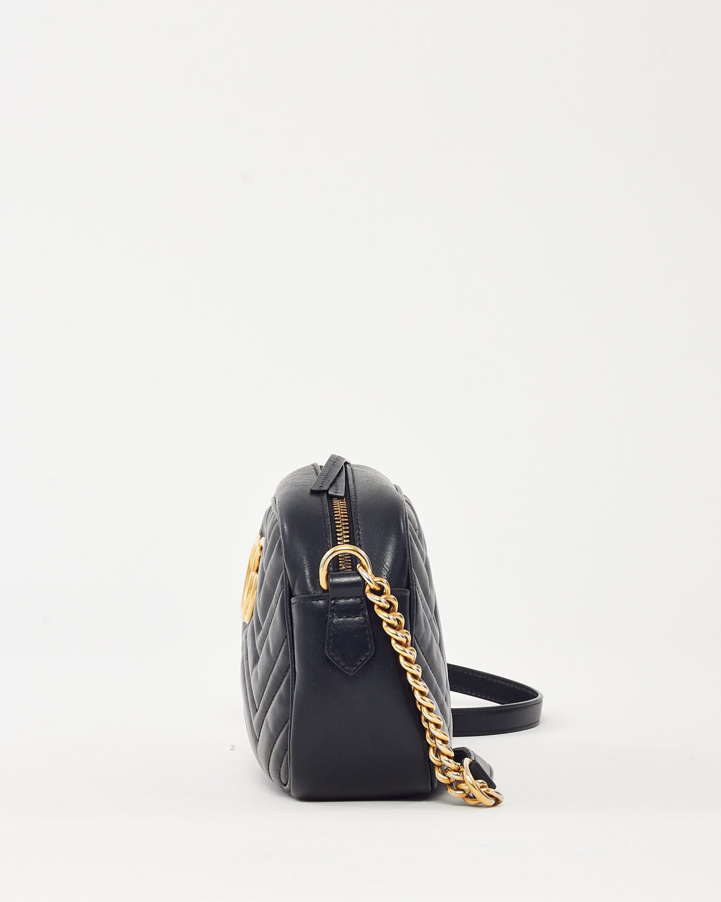 Gucci Black Matelassé Leather GG Marmont Small Camera Crossbody Bag