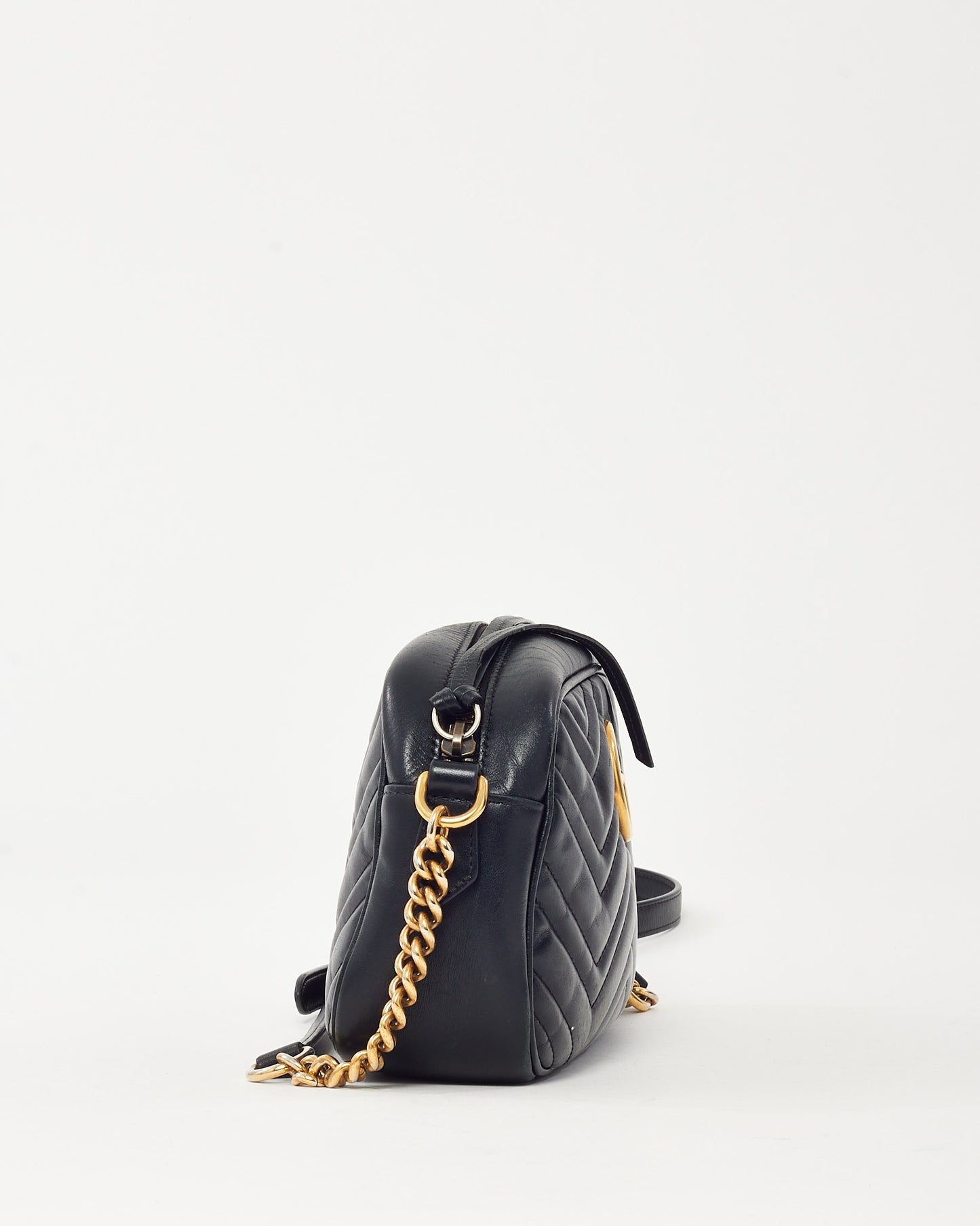Gucci Black Matelassé Leather GG Marmont Small Camera Crossbody Bag