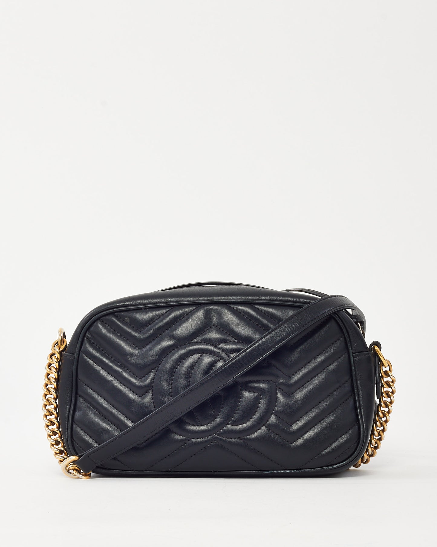 Gucci Black Matelassé Leather GG Marmont Small Camera Crossbody Bag