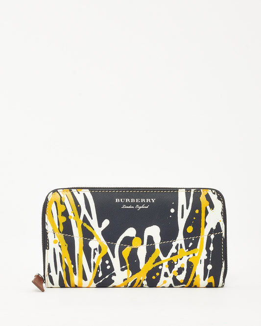 Portefeuille compact Burberry en cuir noir texturé avec logo doré