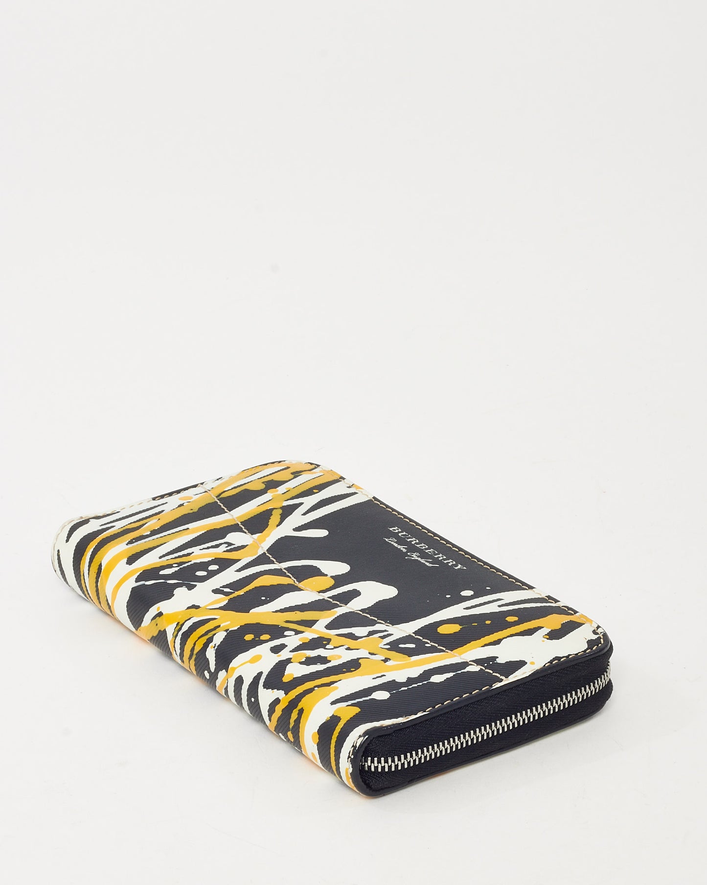 Portefeuille compact Burberry en cuir noir texturé avec logo doré