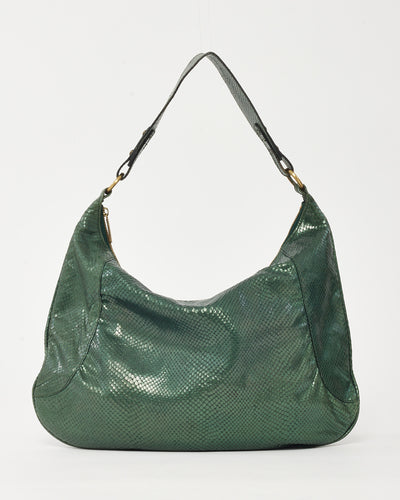 Burberry Metallic Green Python Hobo Shoulder Bag